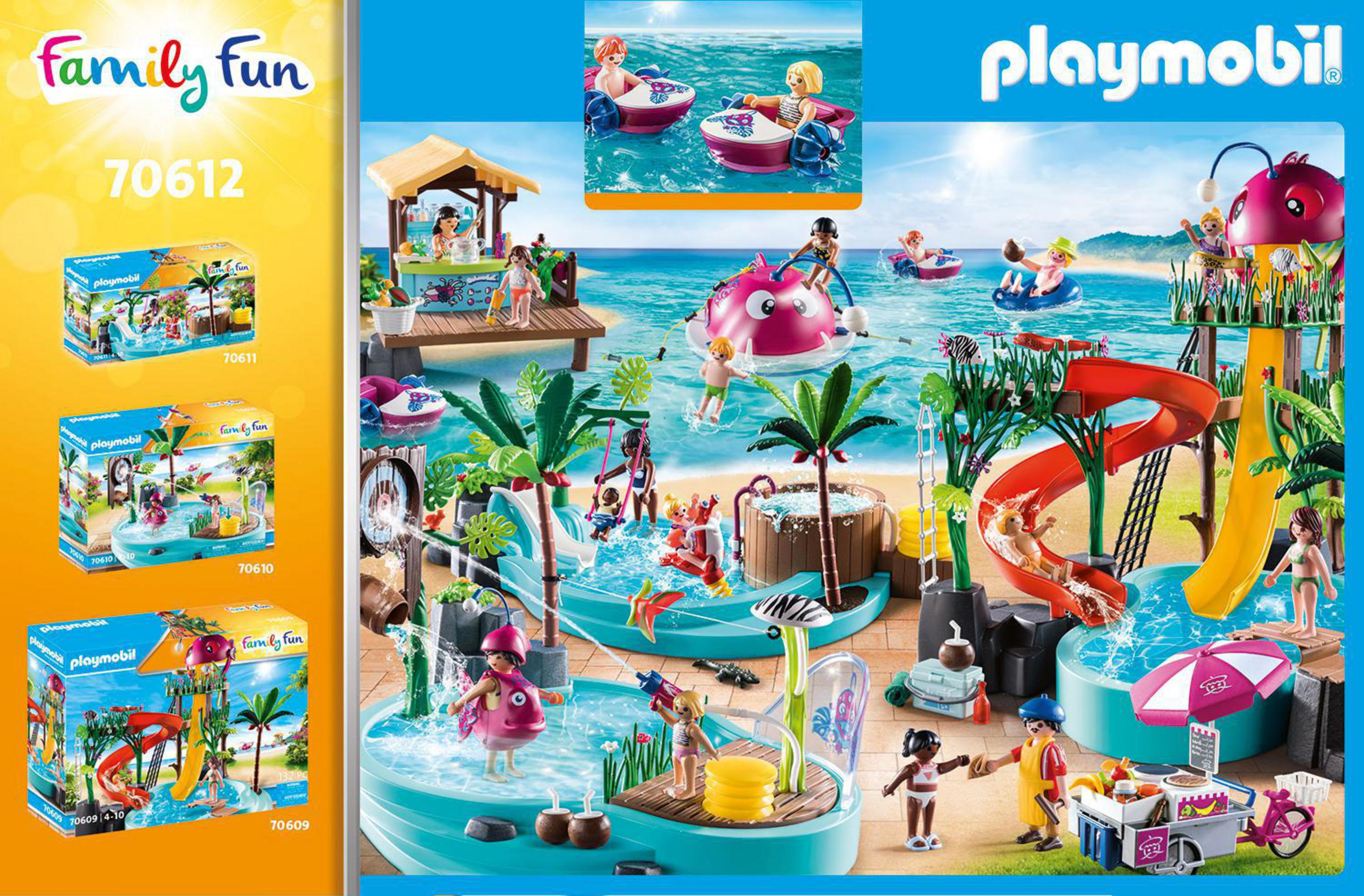 Playmobil Wasserpark-Set mit Figuren im Wasser, Rutschen und Poolbereich.