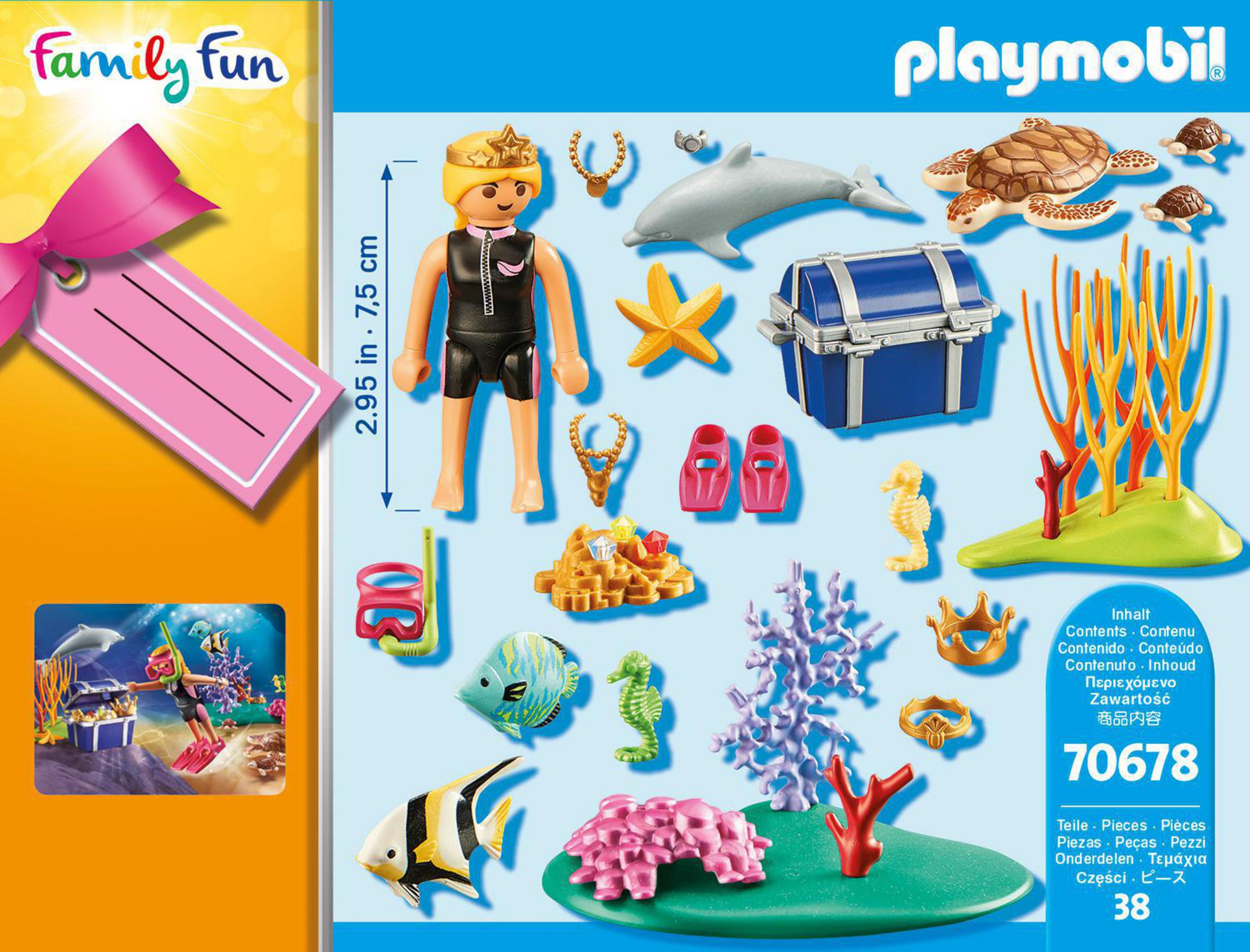 Ein Playmobil-Set mit Taucher, Meeresbewohnern und Zubehör.