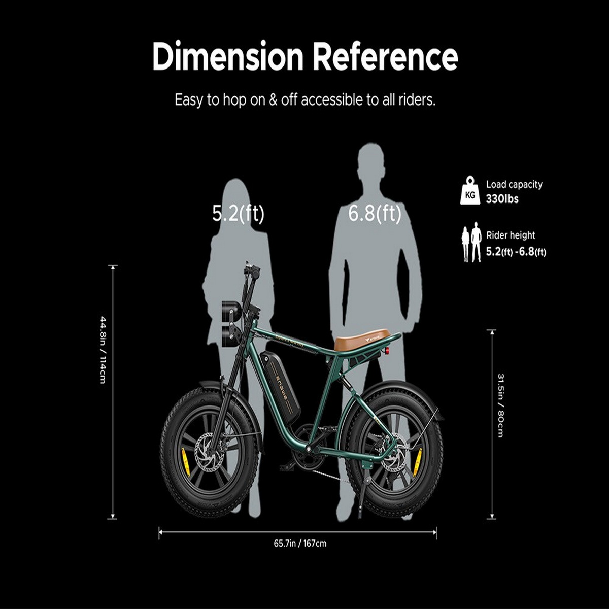 Größenreferenz: Fahrrad mit Personen. Maße in cm/ft.