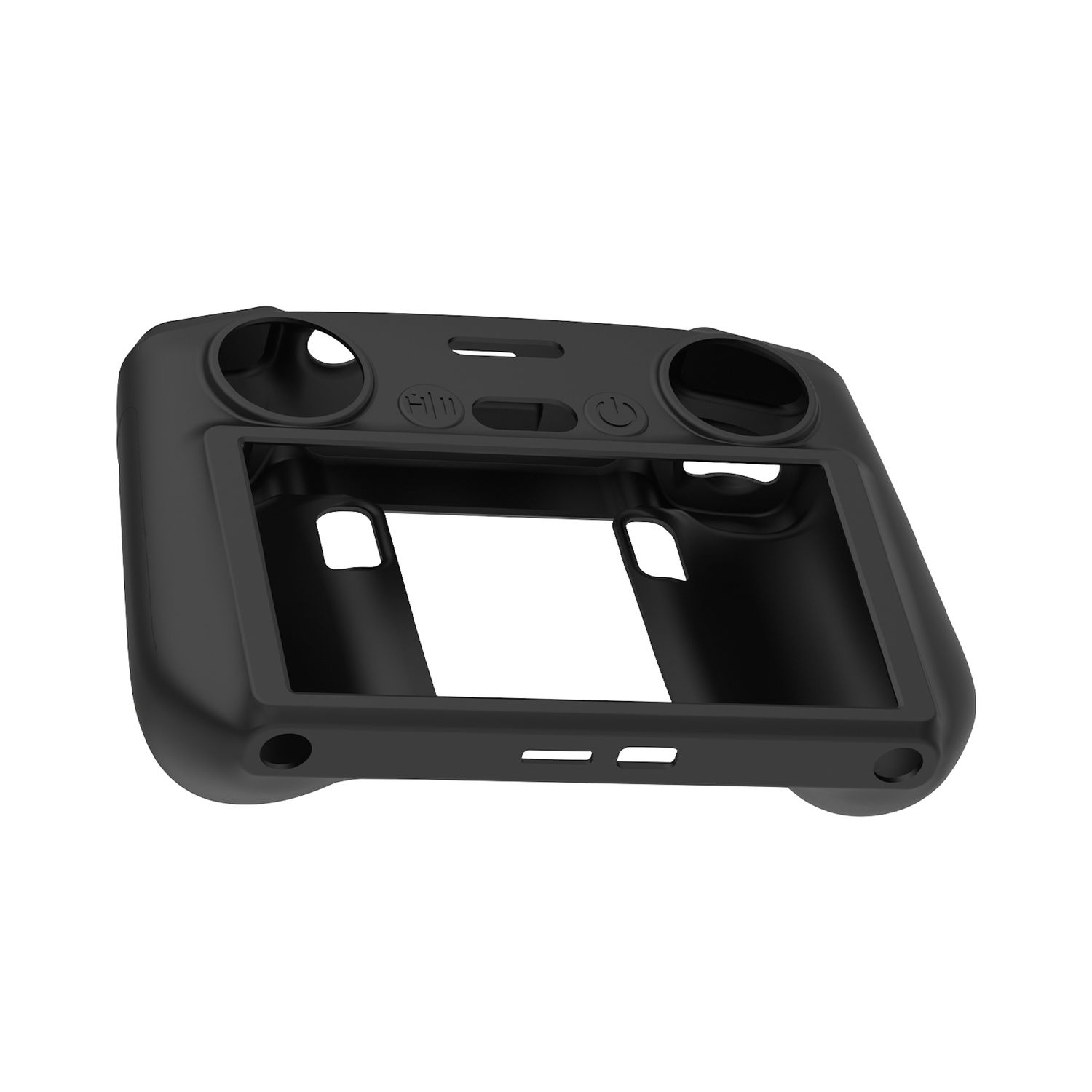Una custodia nera per il controller del drone. Una custodia protettiva nera per un controller drone.