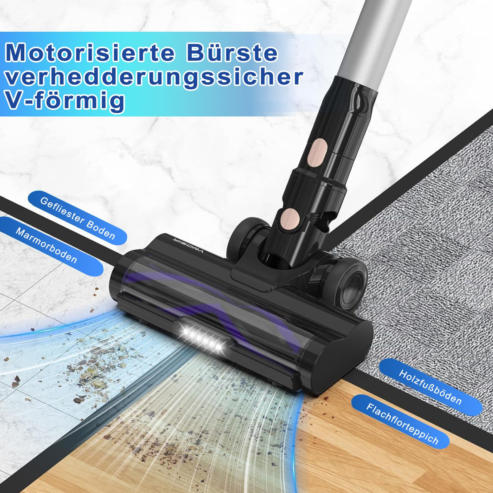 Ein schwarzer Projektor, der mit einem Telefon verbunden ist und eine Landschaft zeigt.