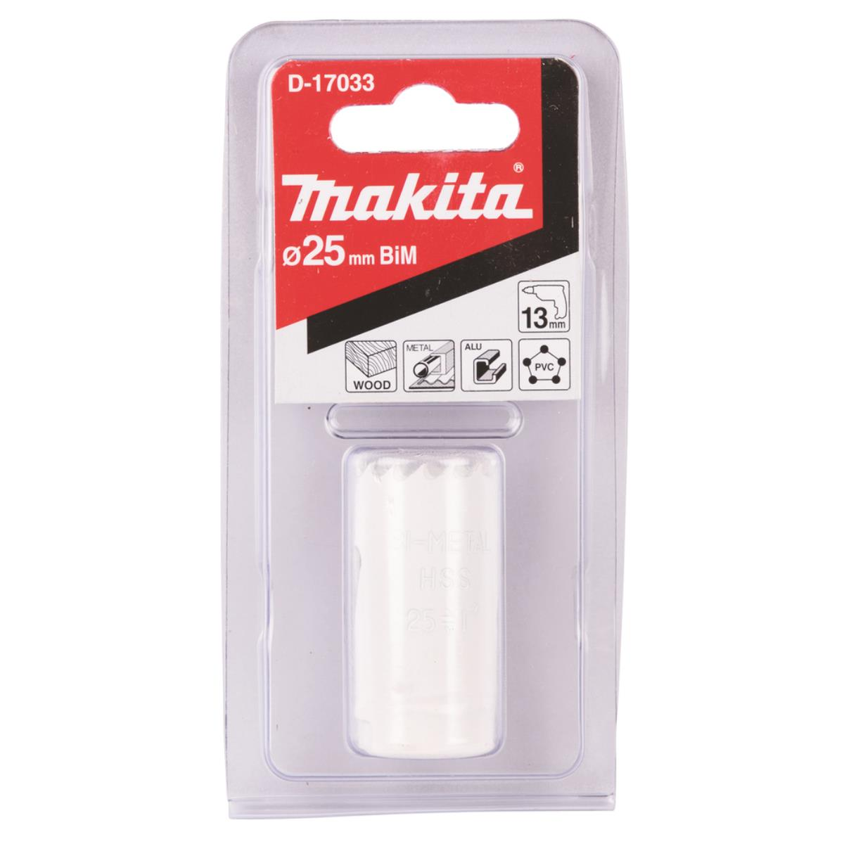 Makita Bohrer in Verpackung mit Etiketten und klarer Kunststoffabdeckung.