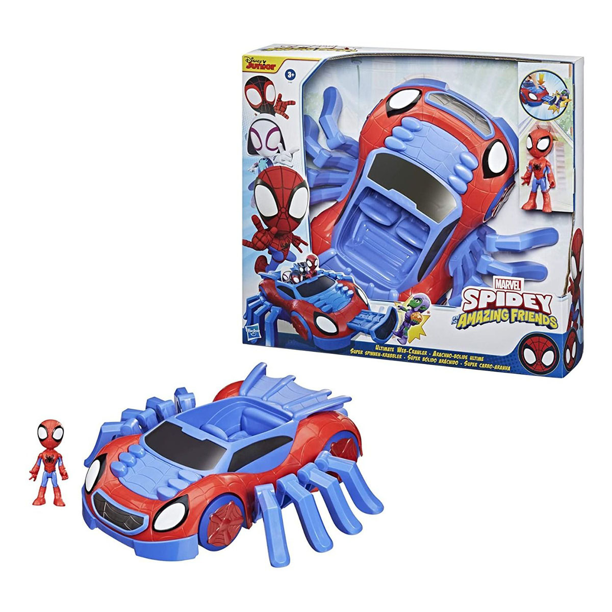 Ensemble de jouets Spidey et ses amis extraordinaires dans une boîte. Comprend une voiture et des figurines.