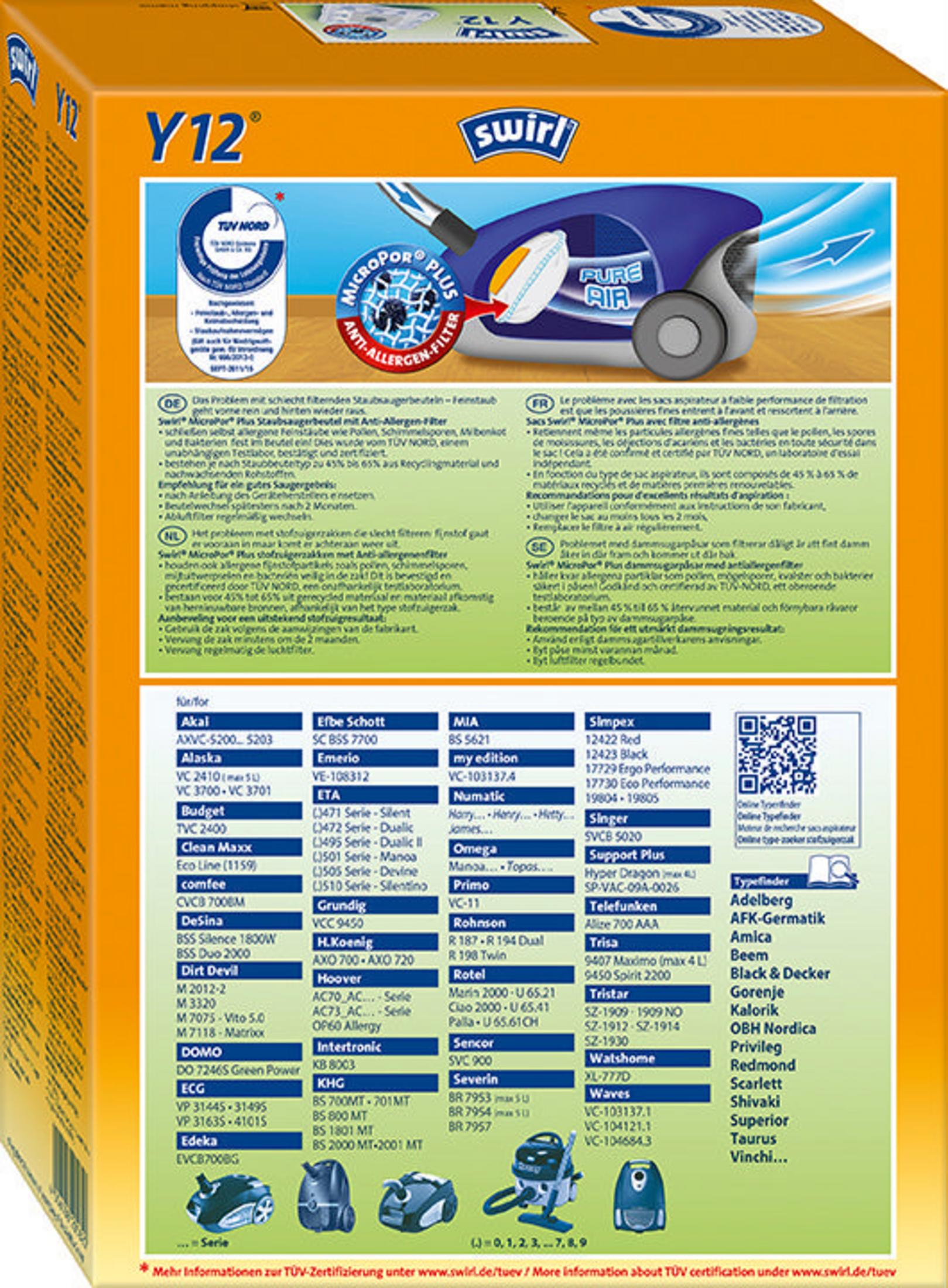 Une boîte d'aspirateur avec du texte et des images. La boîte contient des informations sur les caractéristiques et les spécifications du produit.