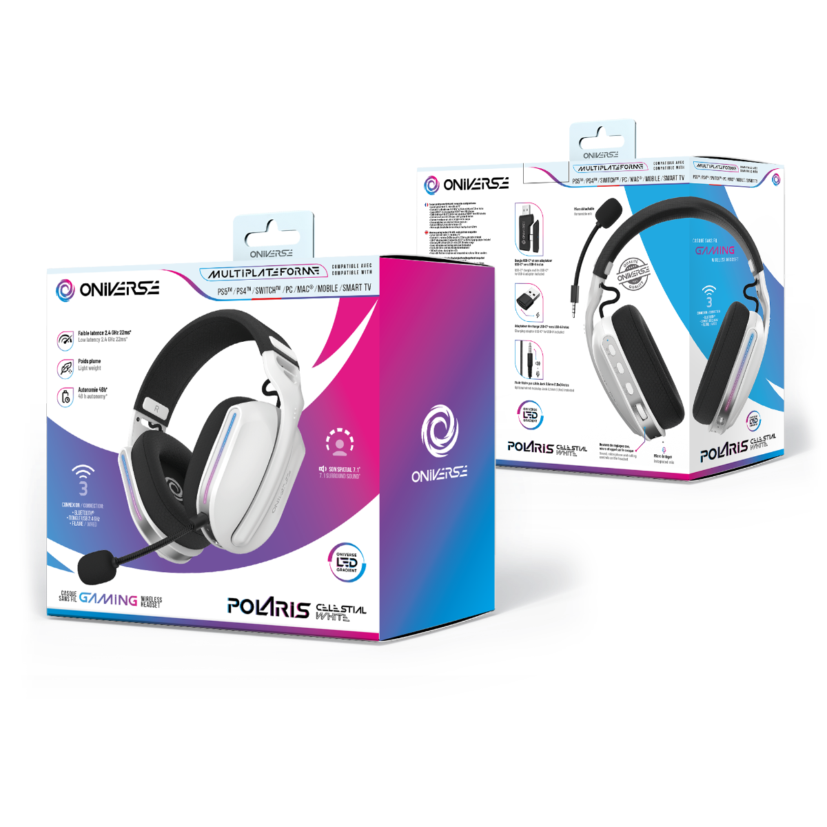 Pudełka ze słuchawkami z zestawem słuchawkowym na białym tle.