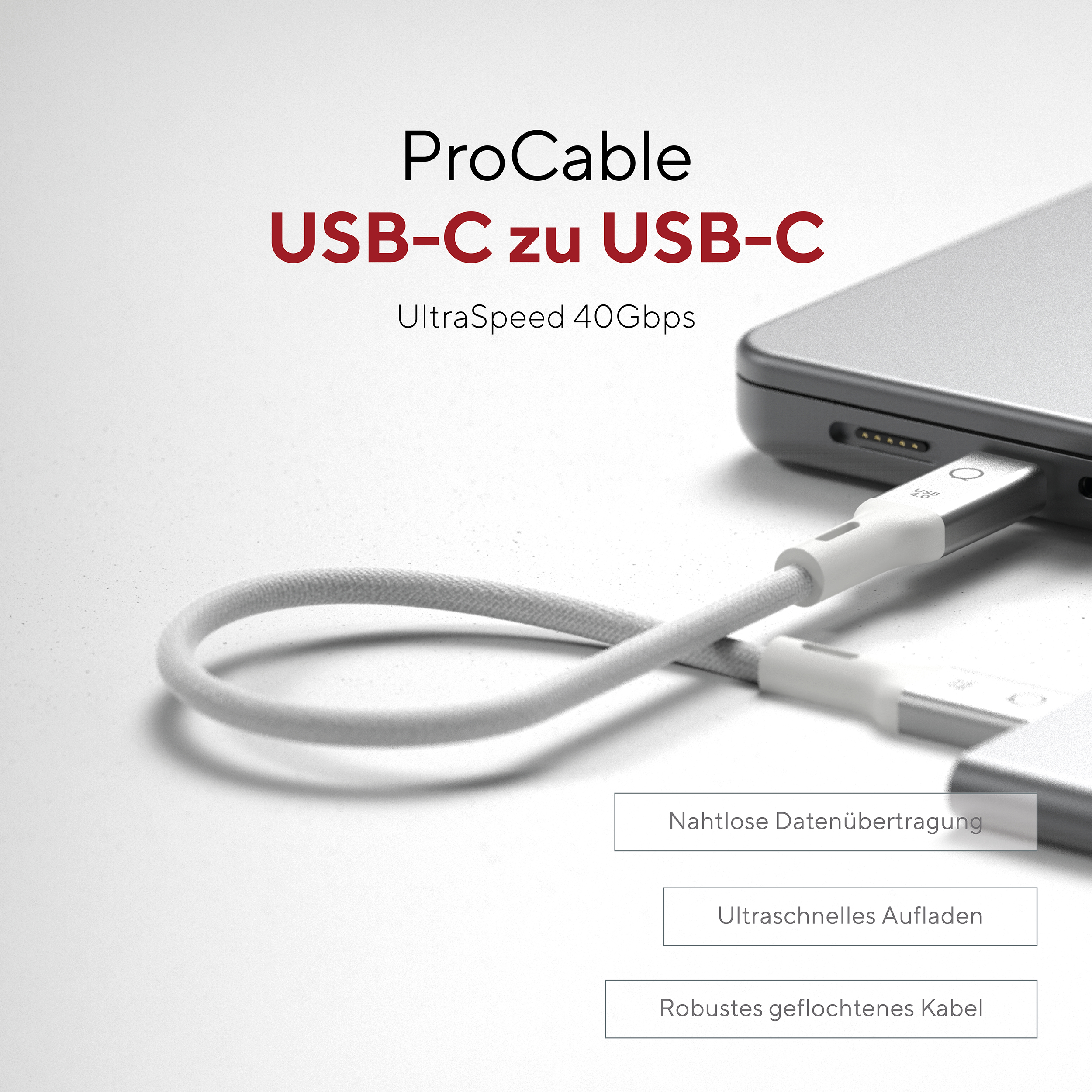 Un cavo USB-C a USB-C collegato a un laptop argentato.