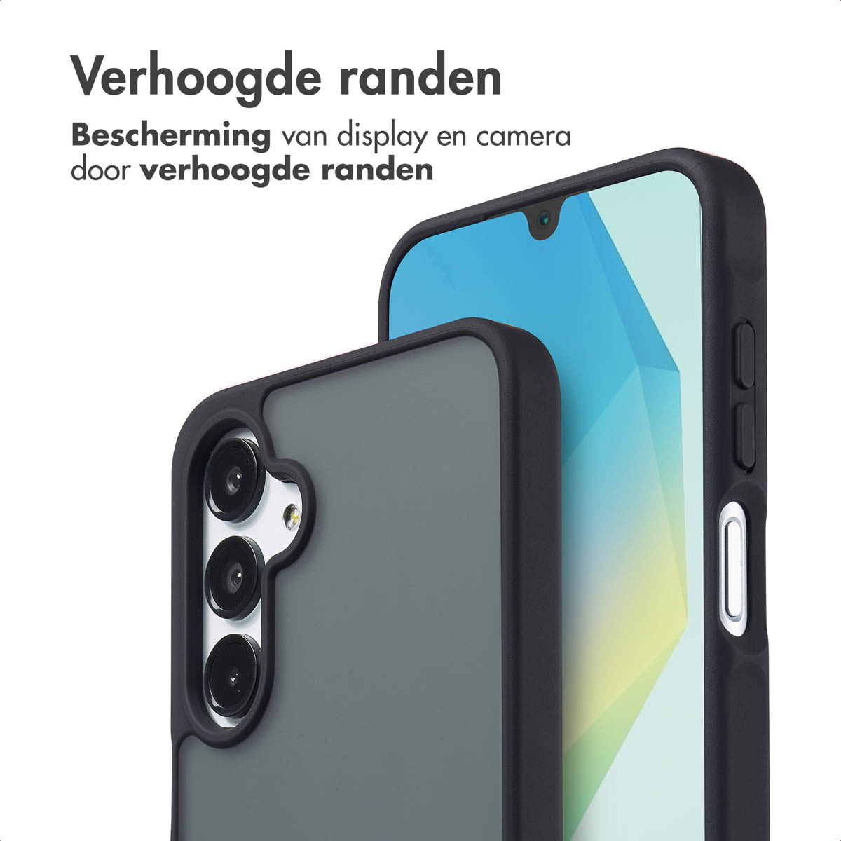 Coque de téléphone avec bords surélevés. Un téléphone est dans la coque.