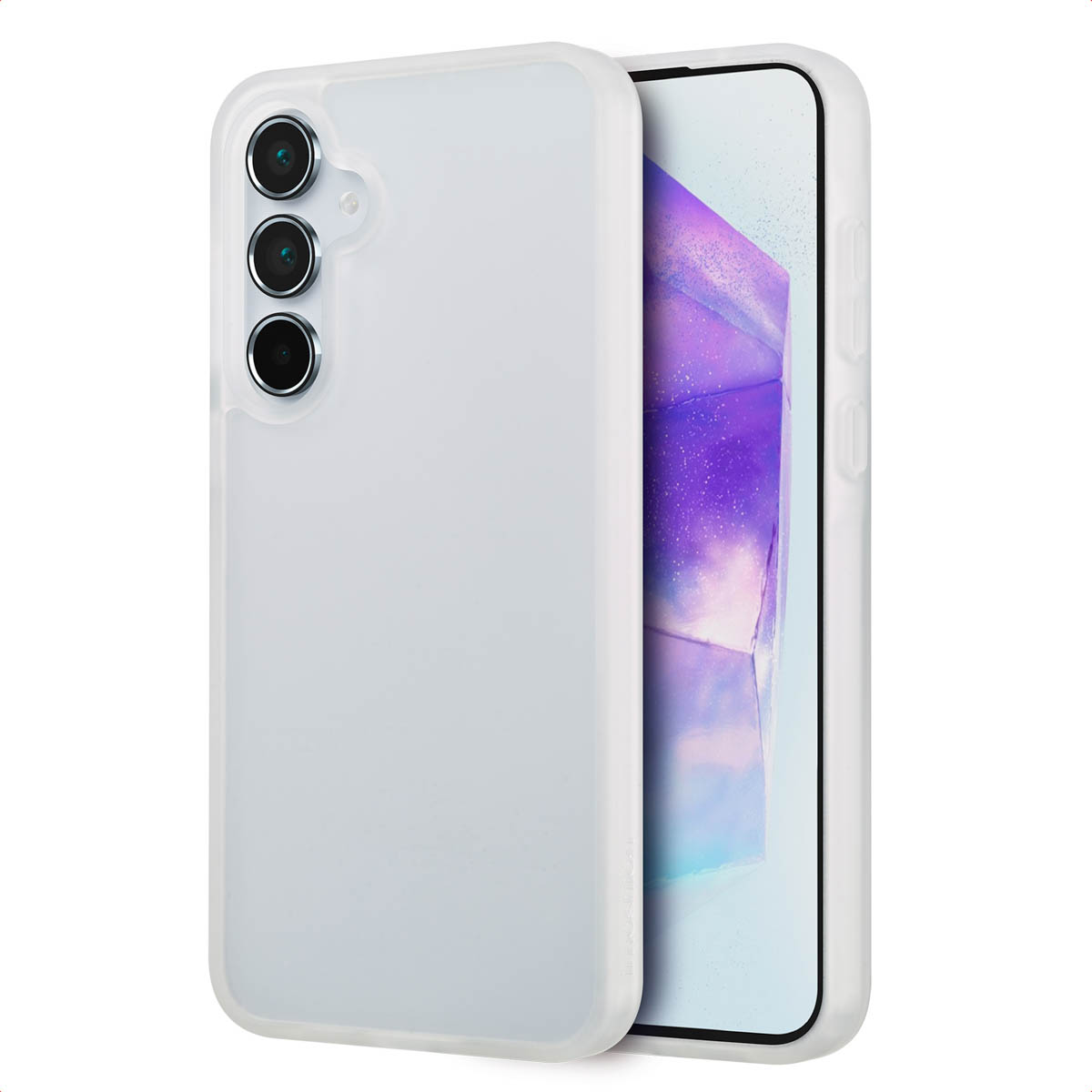 Deux téléphones : un dans un étui blanc et un noir. Texte : Op maat gemaakt (Sur mesure).