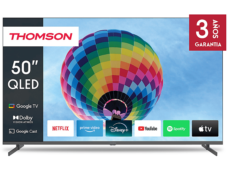 TV QLED 50" - THOMSON Smart TV 50" QLED Google TV, UHD 4K, CA75x2&1.3GHz + CA55x2&1.15GHz, Smart TV, DVB-T2 (H.265), Negro