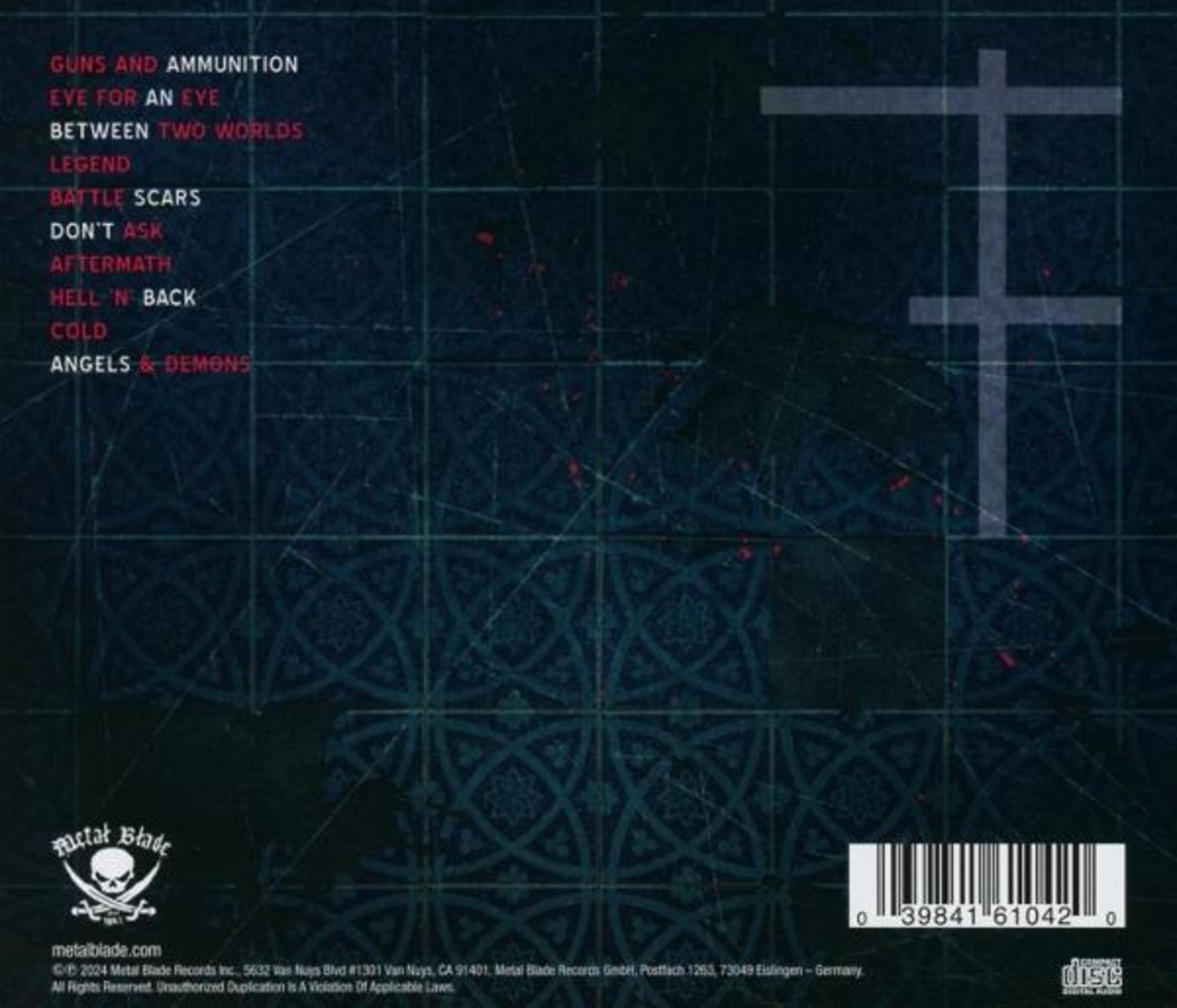 Portada de CD con títulos de canciones y un diseño de cruz sobre fondo azul.