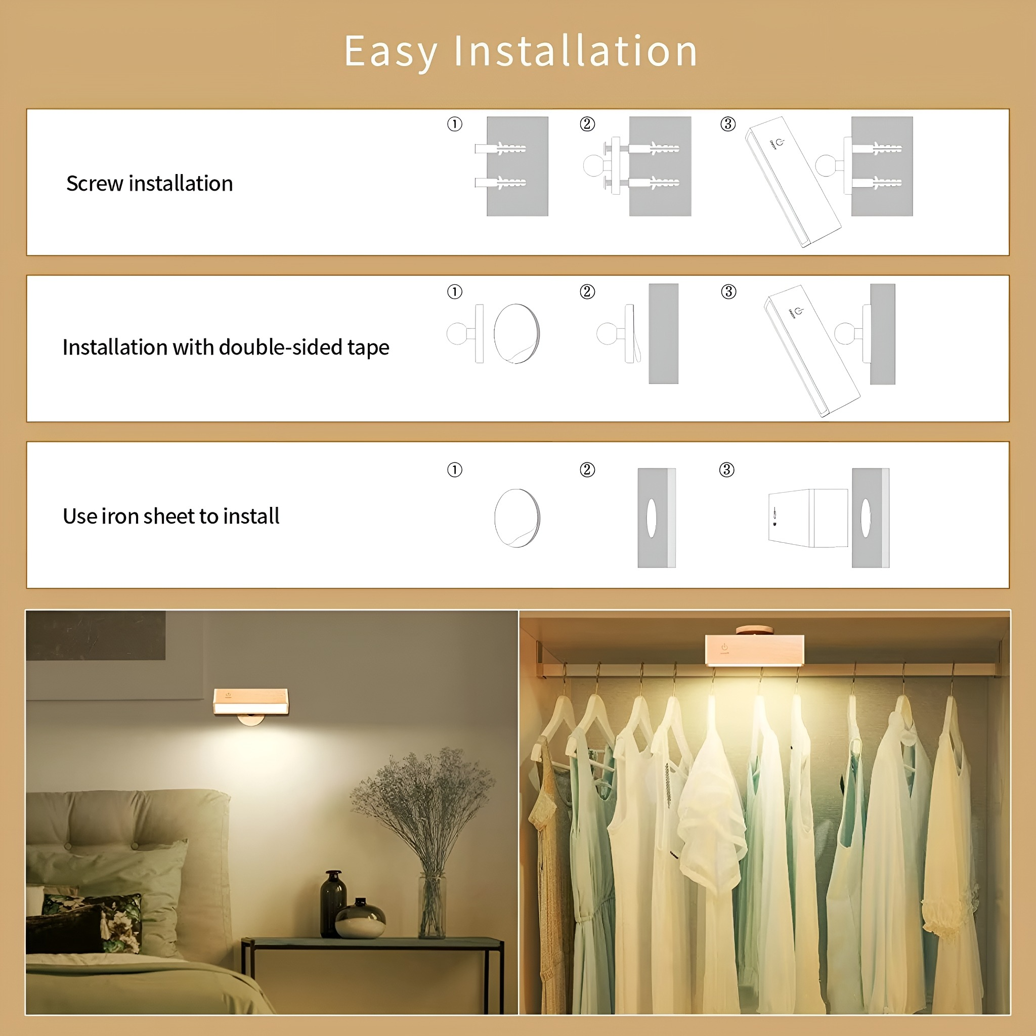 Diagramm, das drei Methoden zur Installation einer Leuchte in einem Raum zeigt.