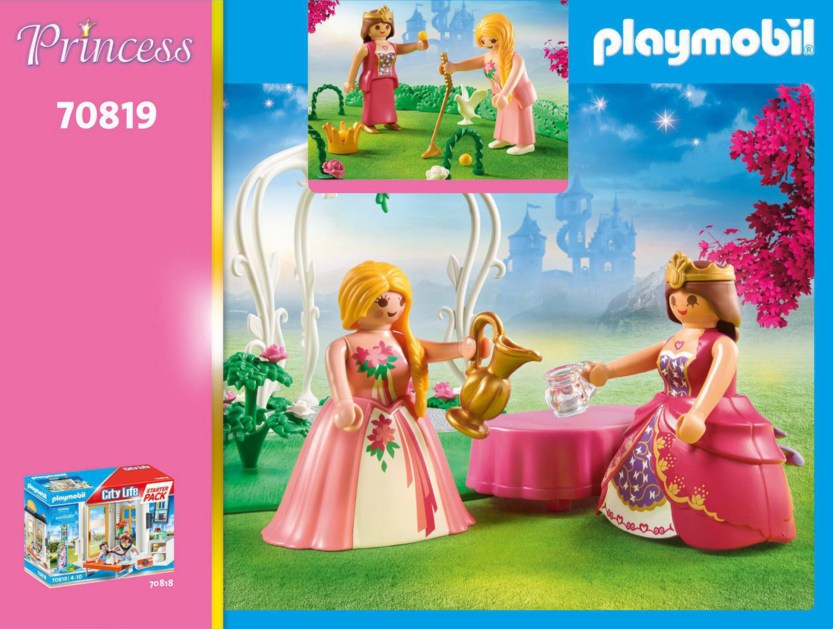 Playmobil-Box-Set mit Prinzessinnenfiguren, einer Burgkulisse, mit Text und Bildern.