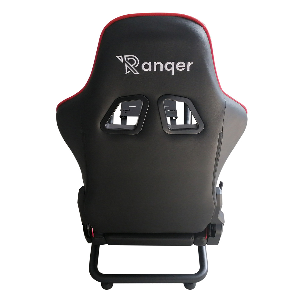 Die Rückseite eines schwarz-roten Gaming-Stuhls mit dem Ranger-Logo oben.