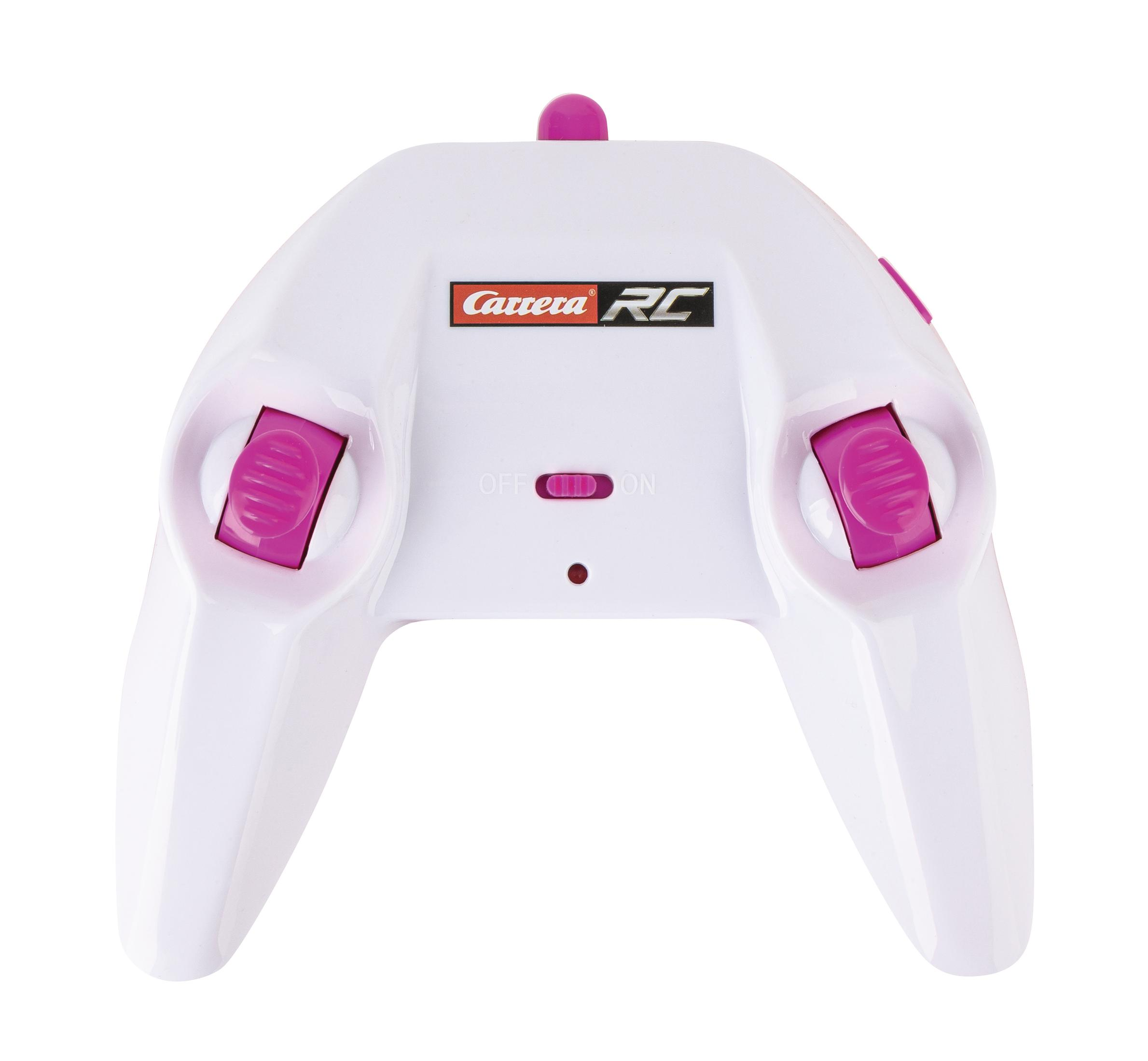 Telecomando bianco con pulsanti rosa, etichettato "Carrera RC", per un'auto giocattolo.