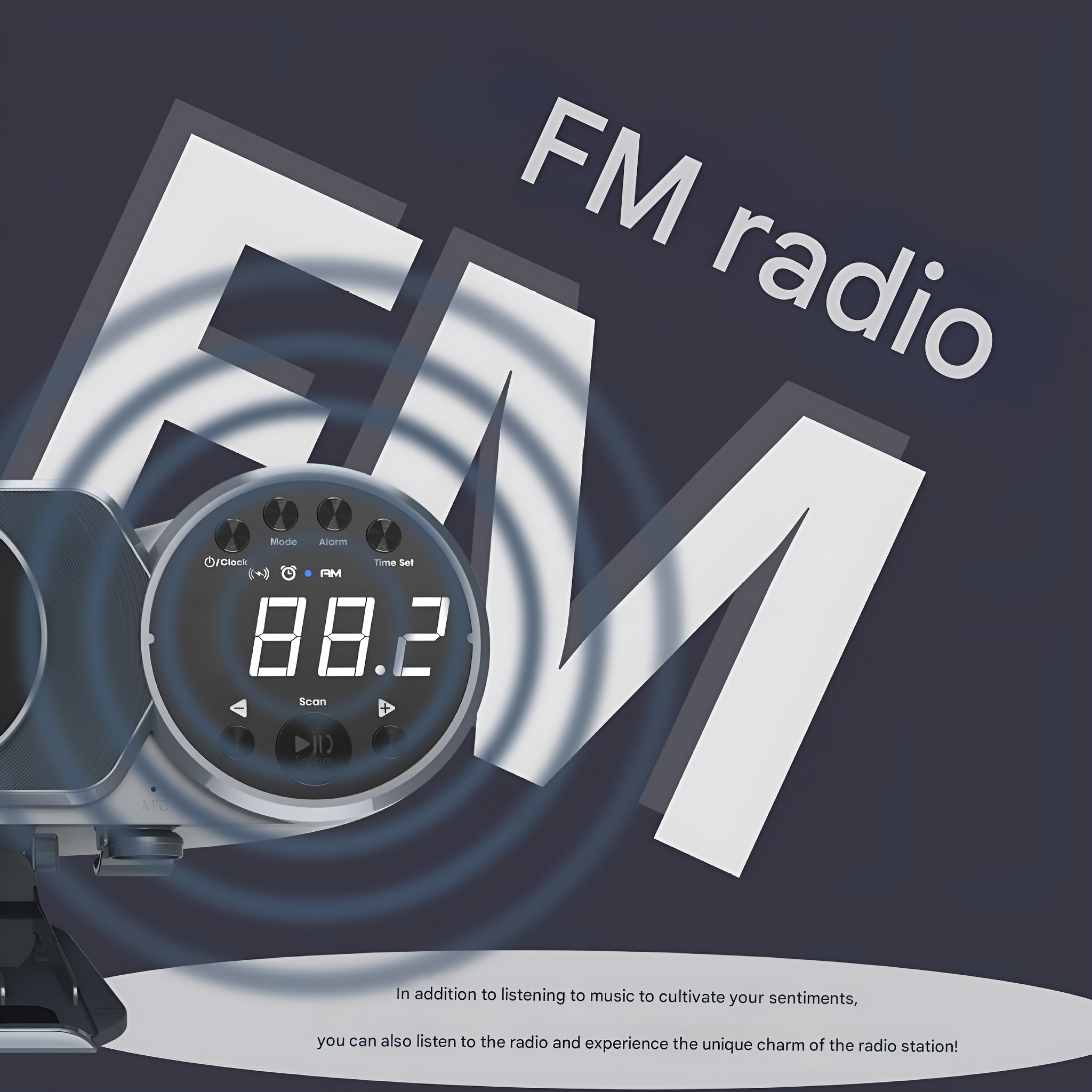 Eine UKW-Radioanzeige, die 88,2 anzeigt. Der Hintergrund ist dunkel mit weißem Text.