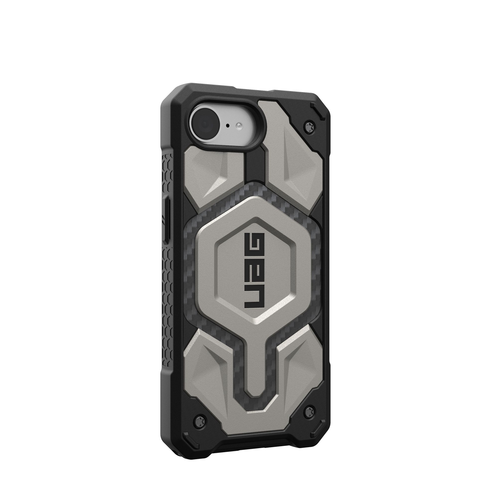 Coque de téléphone noire et grise avec anneau de caméra noir.