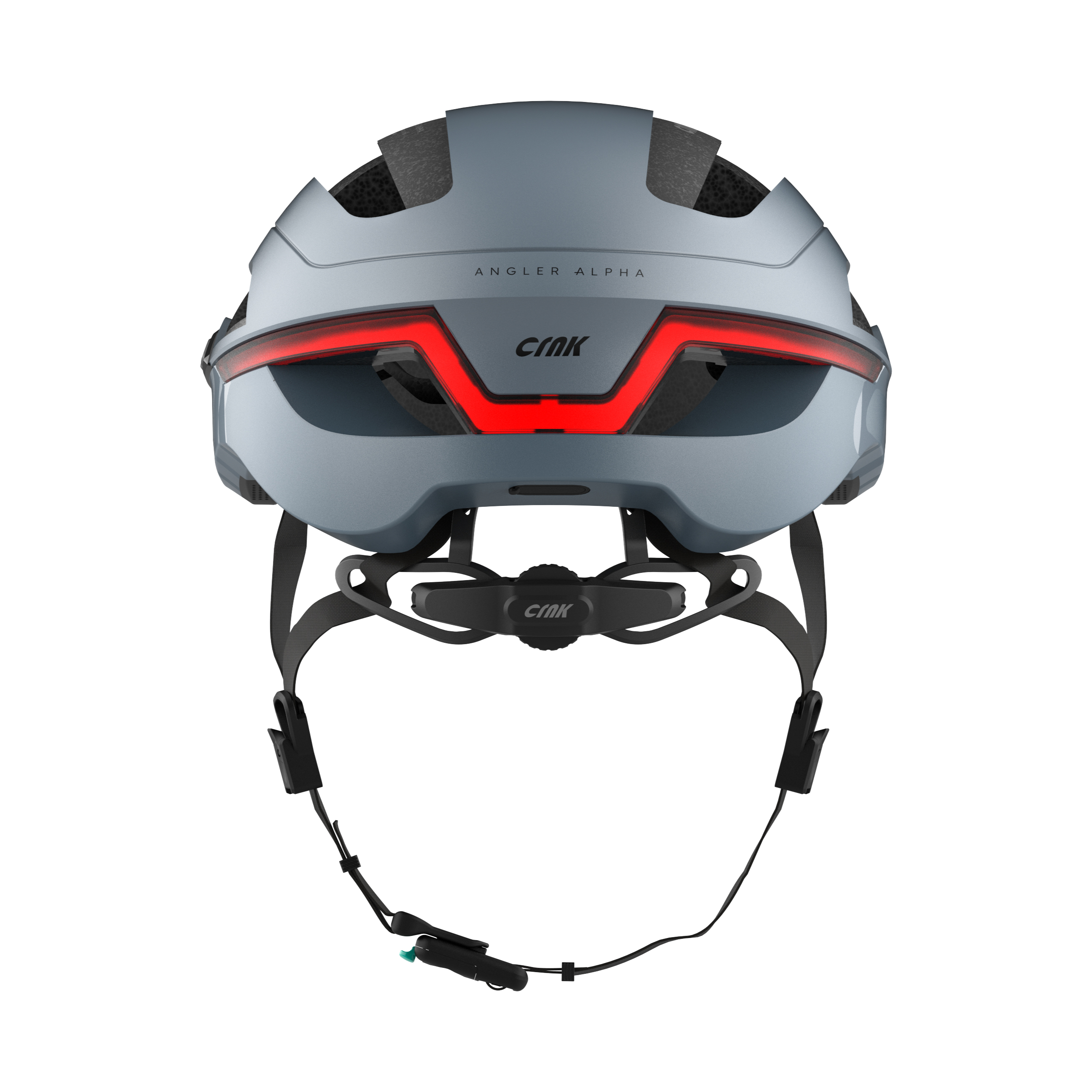 Fahrradhelm mit integrierten roten Lichtern. Graue Farbe und ein sicherer Riemen.