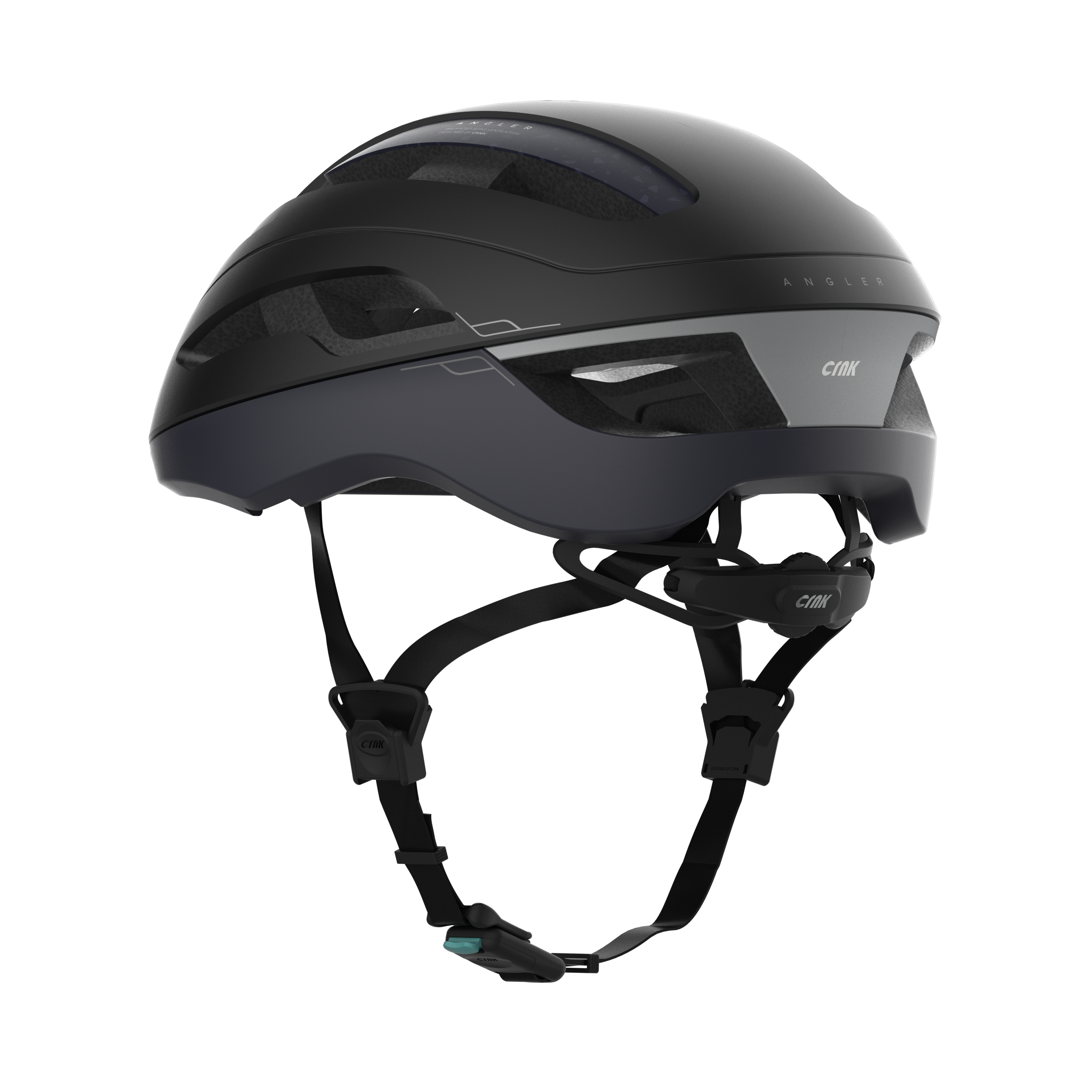 Schwarzer Fahrradhelm mit grauen Akzenten. Verfügt über ein Zifferblatt und Riemen. Der Markenname ist sichtbar.