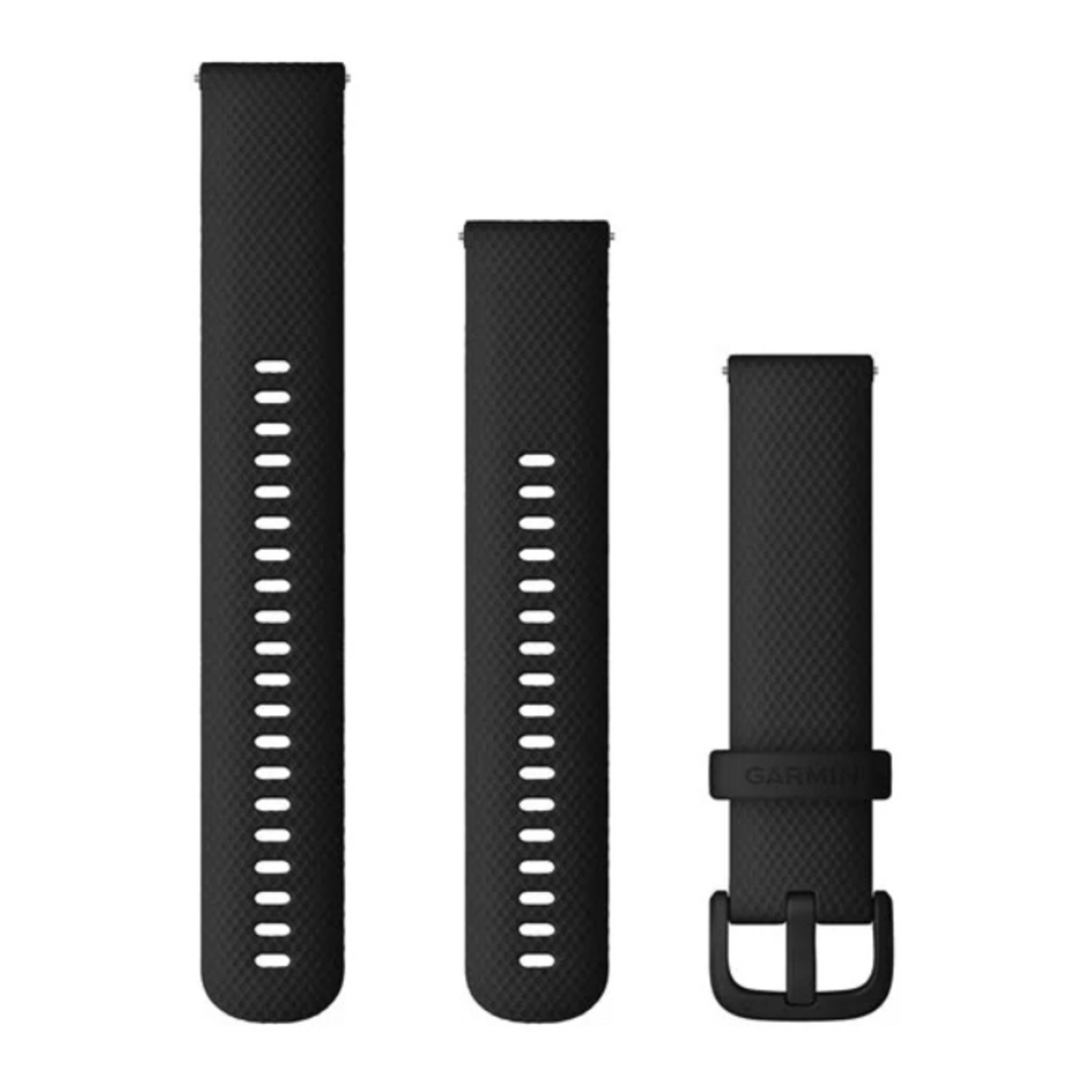 Schwarze Uhrenarmbänder, drei Bänder mit Löchern und einer Schnalle.
