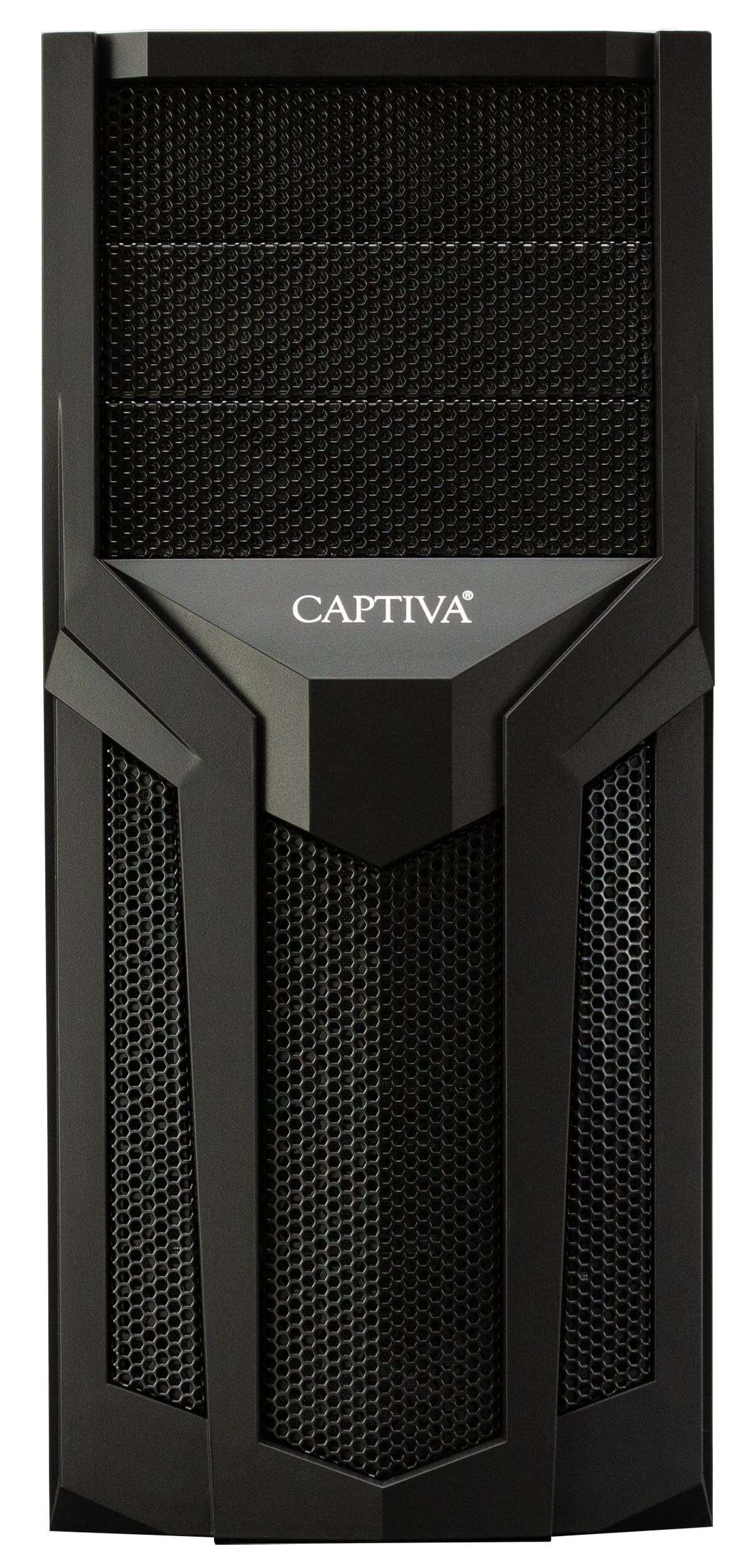 Czarna obudowa komputera z logo Captiva i panelem z siatki.