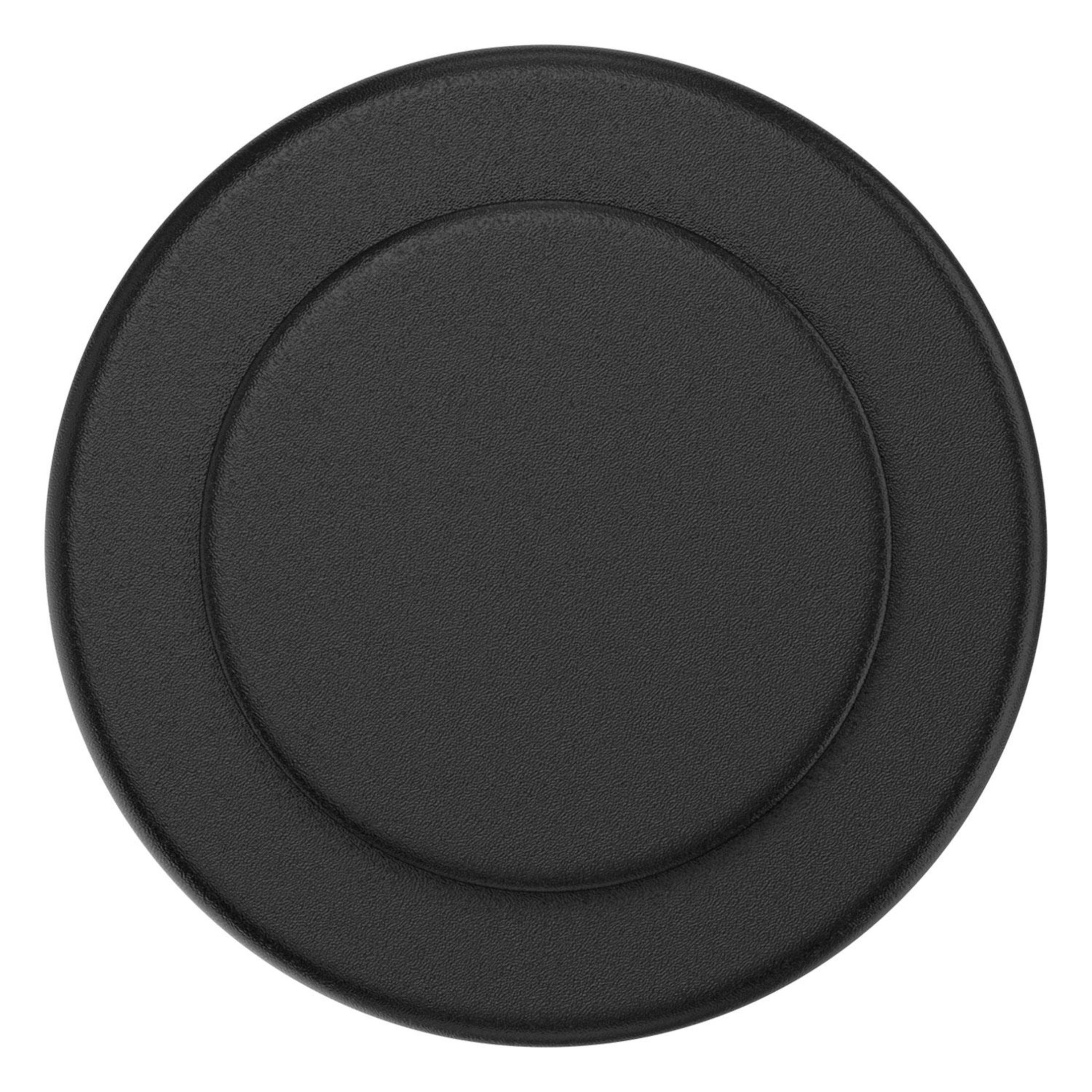 Cargador redondo negro con una incrustación circular.
