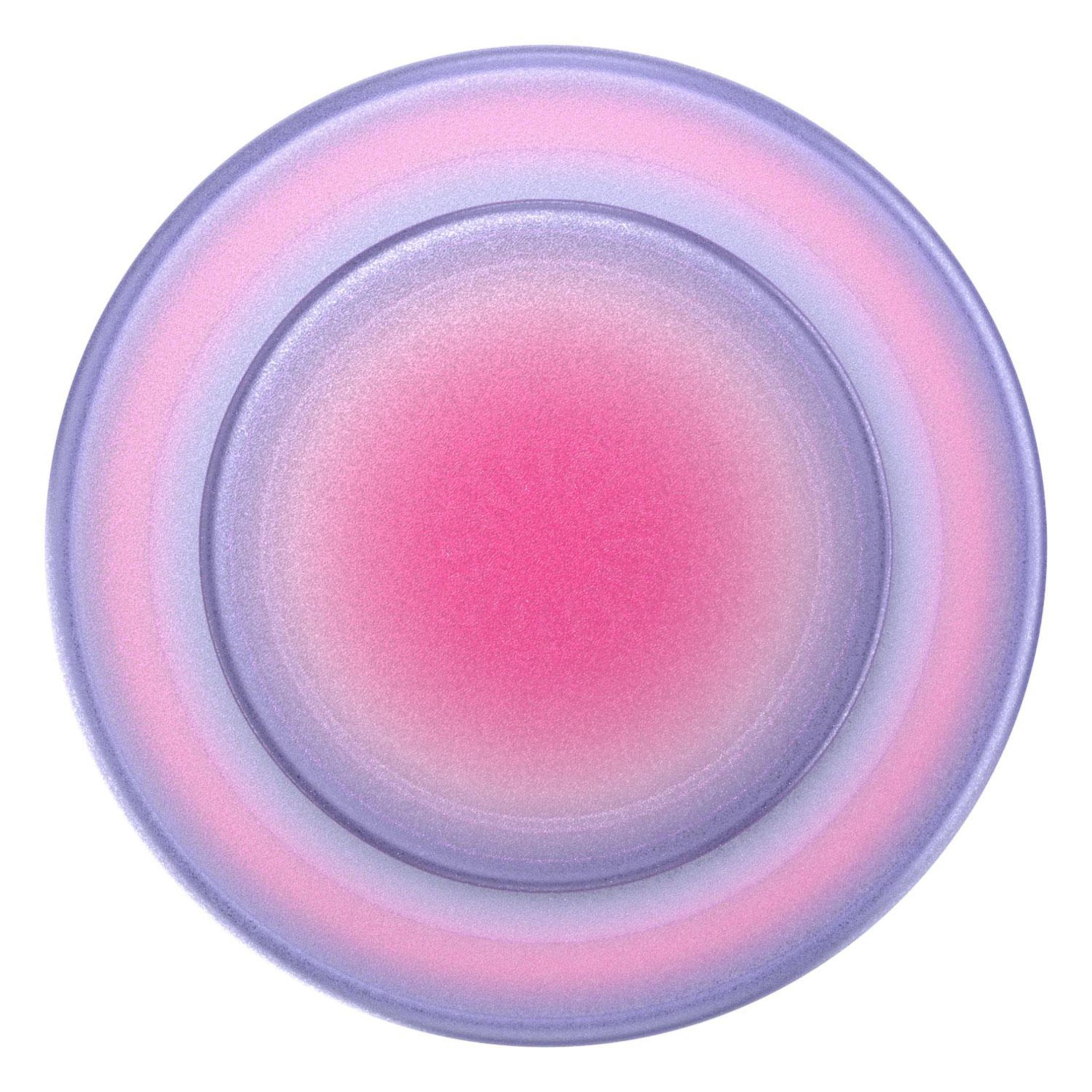 Un cerchio viola e rosa con un cerchio interno bianco. Il cerchio è lucido.