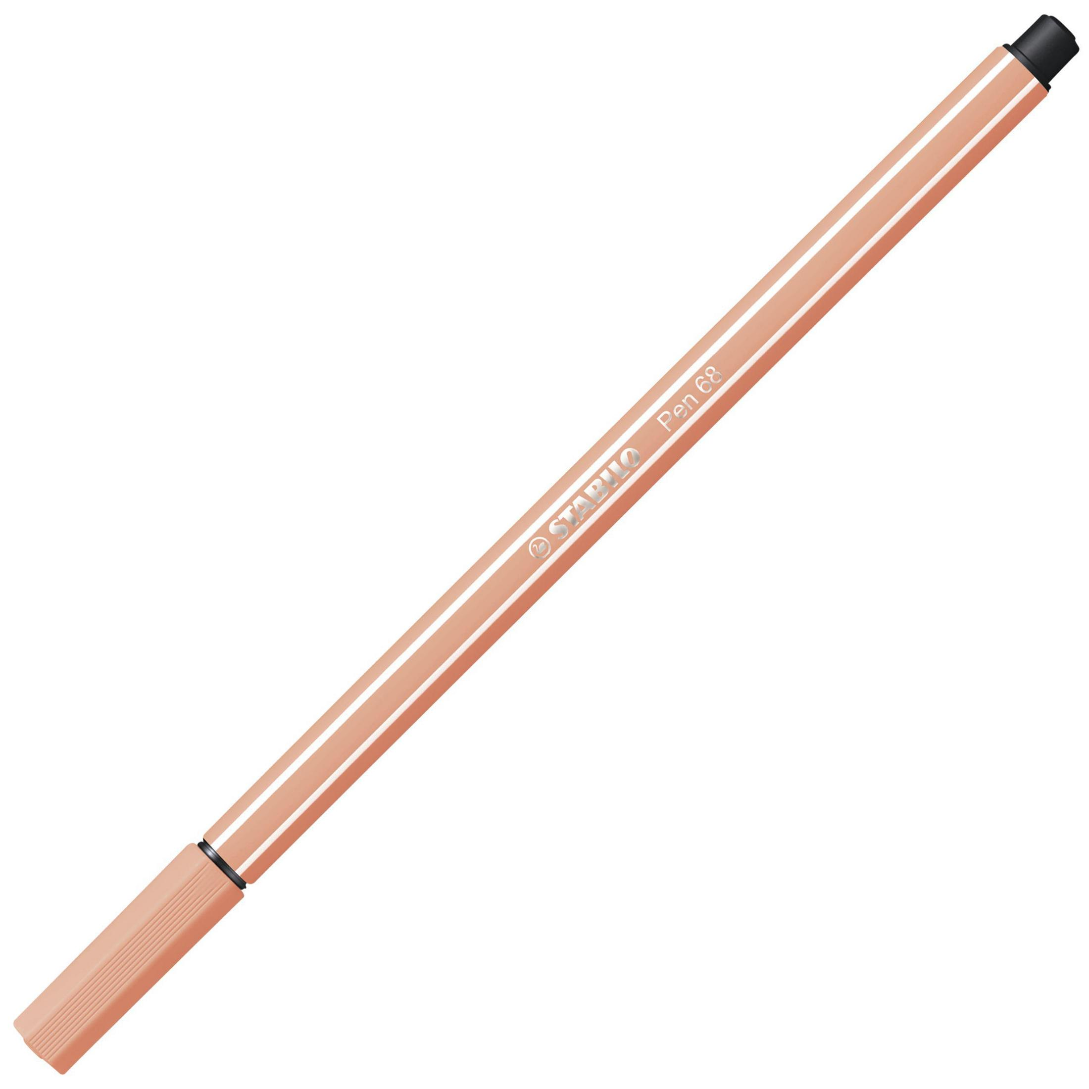 Ein korallenfarbener Stabilo Pen 68, diagonal liegend, mit der Spitze nach oben zeigend.
