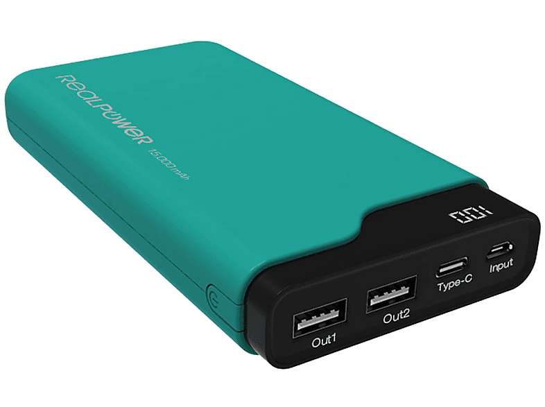 REALPOWER 243968 PB-15000C GRÜN Powerbank 15000 mAh Grün