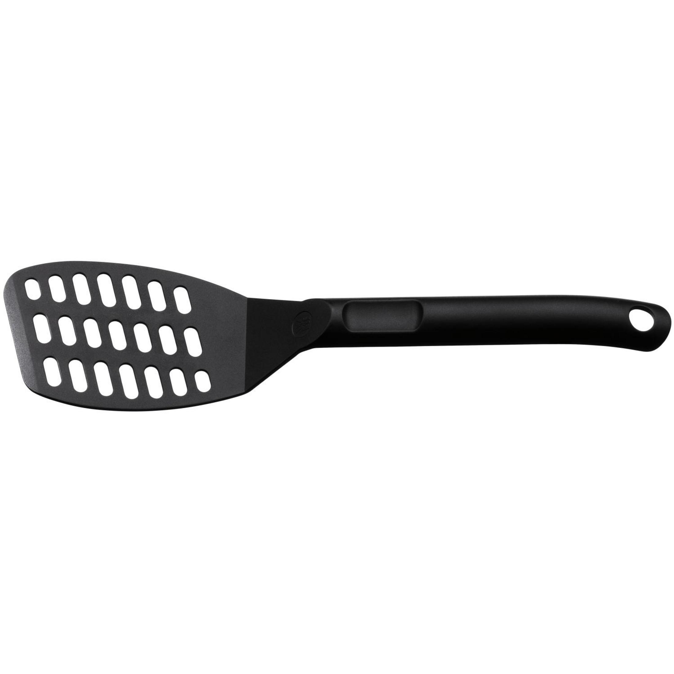 Czarna łopatka z otworami. Czarny uchwyt z otworem do zawieszania.