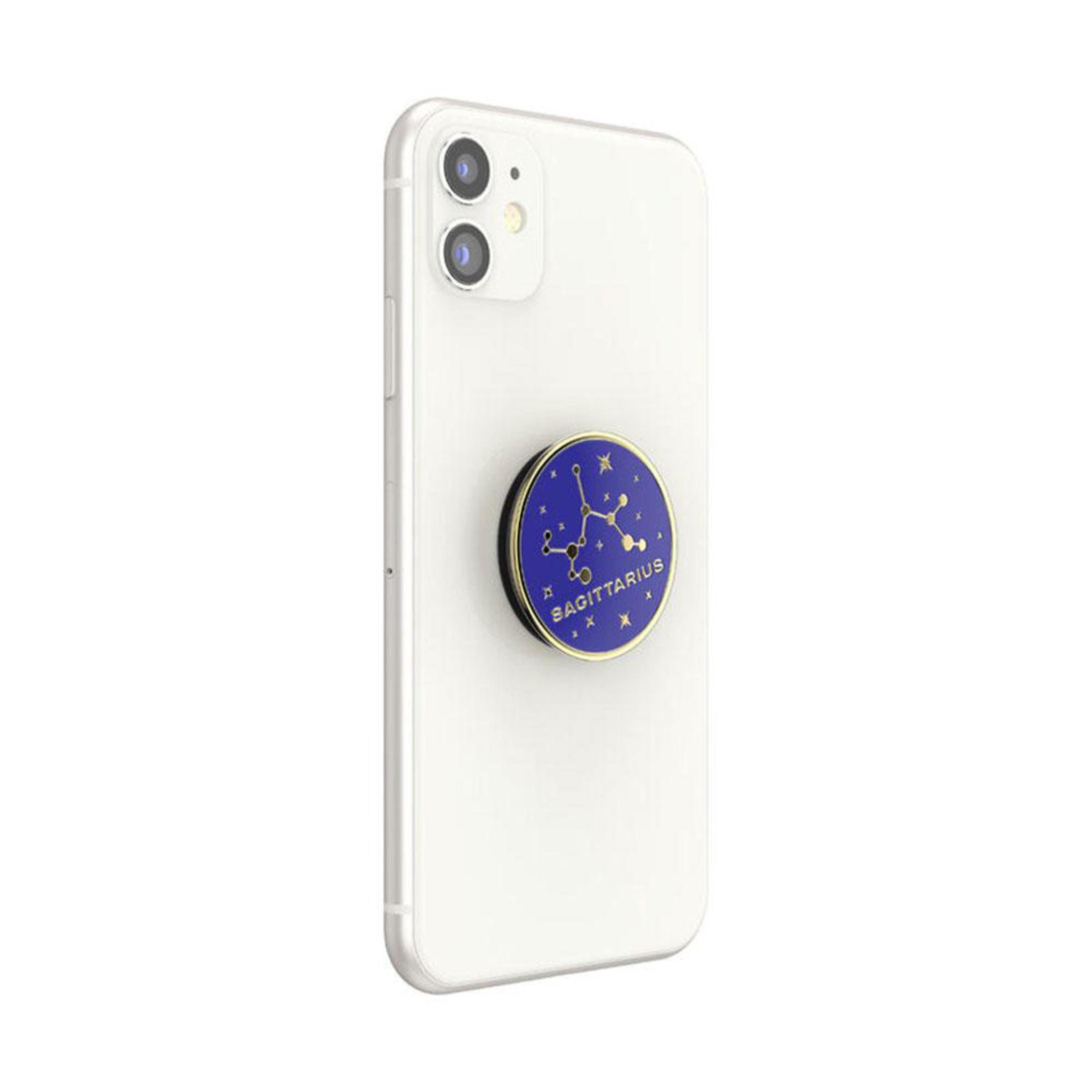 Weißes Telefon mit einem Schützen-Pop-Socket befestigt.
