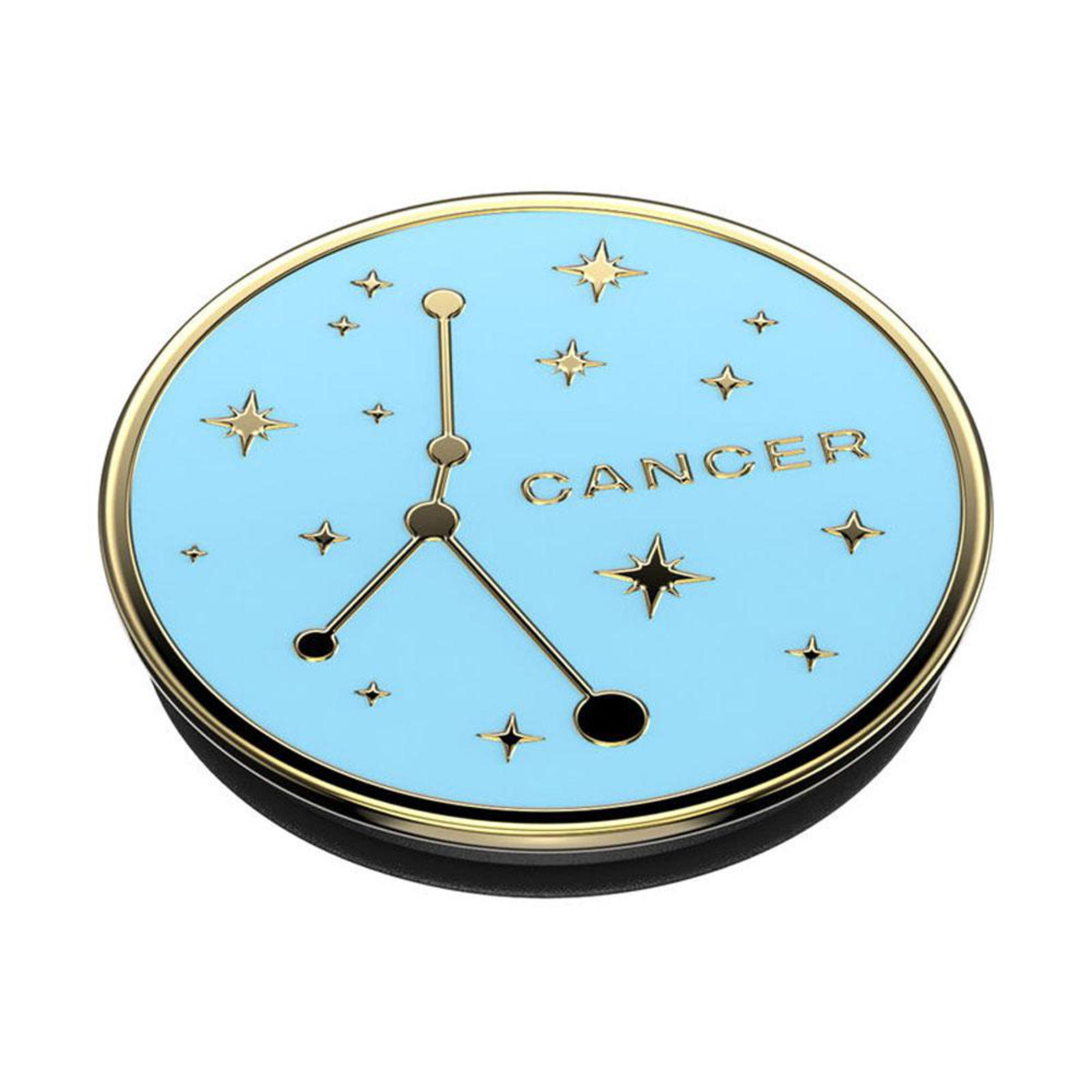 Hellblauer Pop-Socket mit Krebs-Tierkreiszeichen und goldenen Akzenten auf weißem Grund.