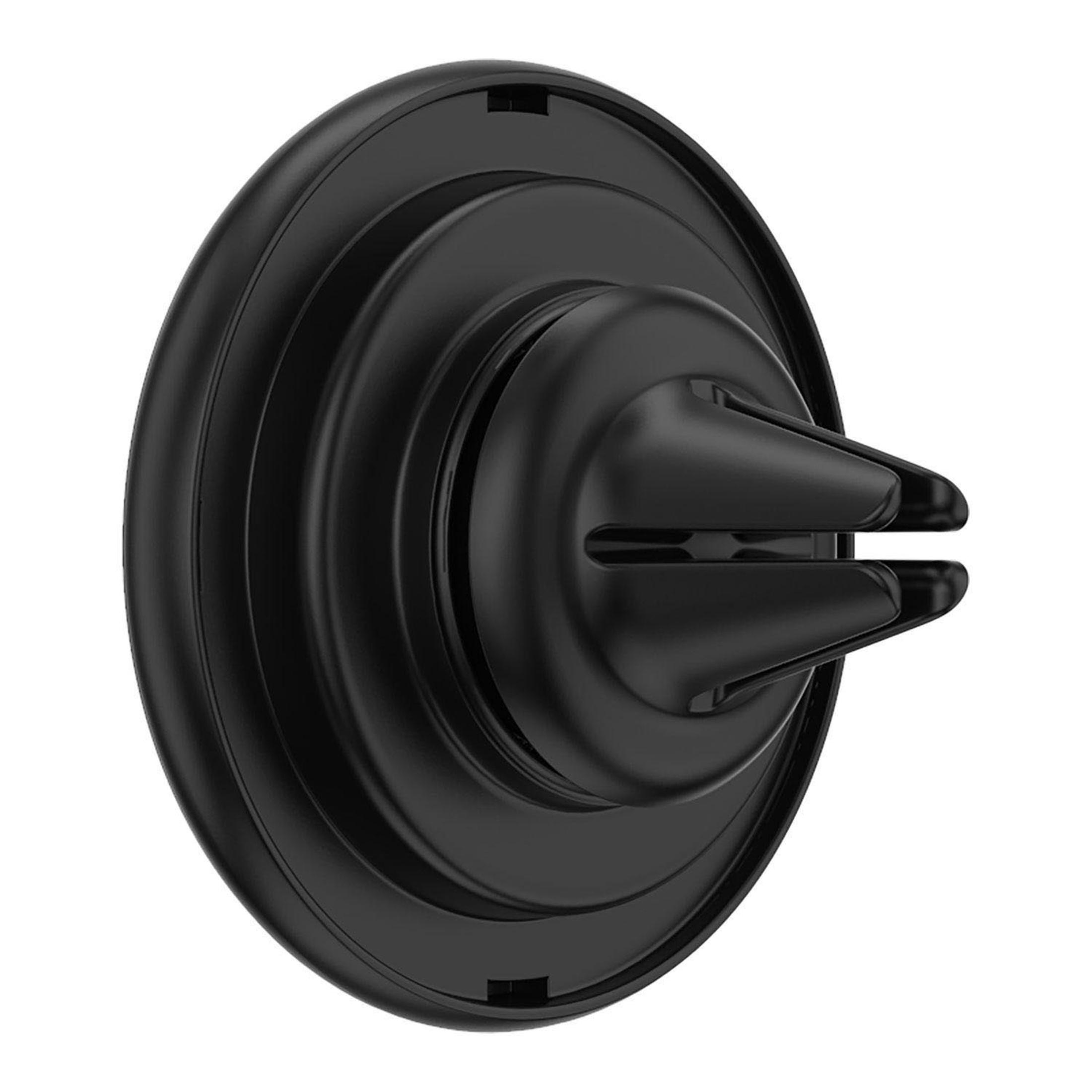 Schwarze Auto-Lüftungshalterung, kreisförmiges Design. Weißer Hintergrund.