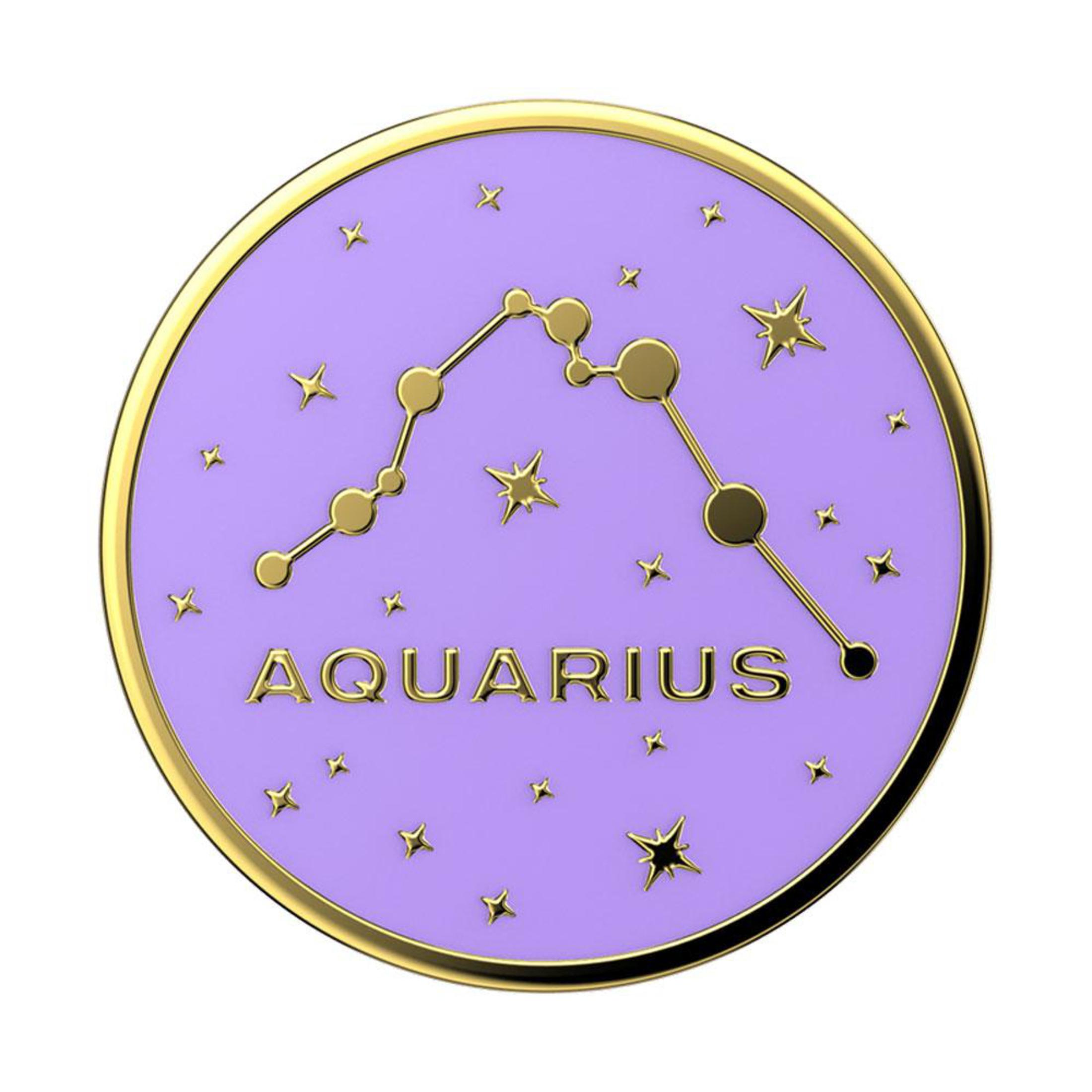 Ein Popsocket mit Wassermann-Design, Goldakzenten auf lila Grund.