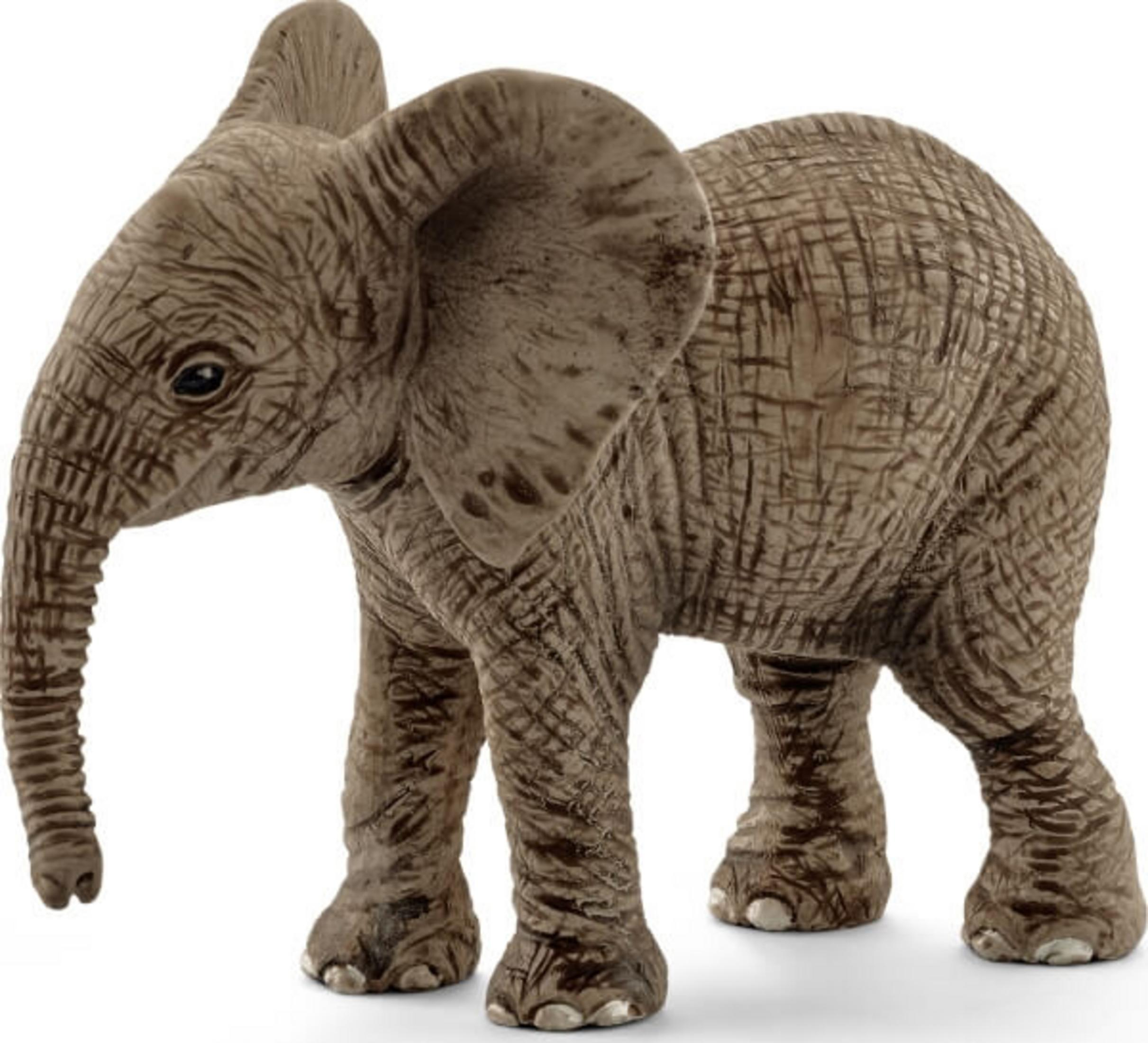 Un elefante giocattolo. È marrone e ha delle rughe. Le orecchie sono grandi.