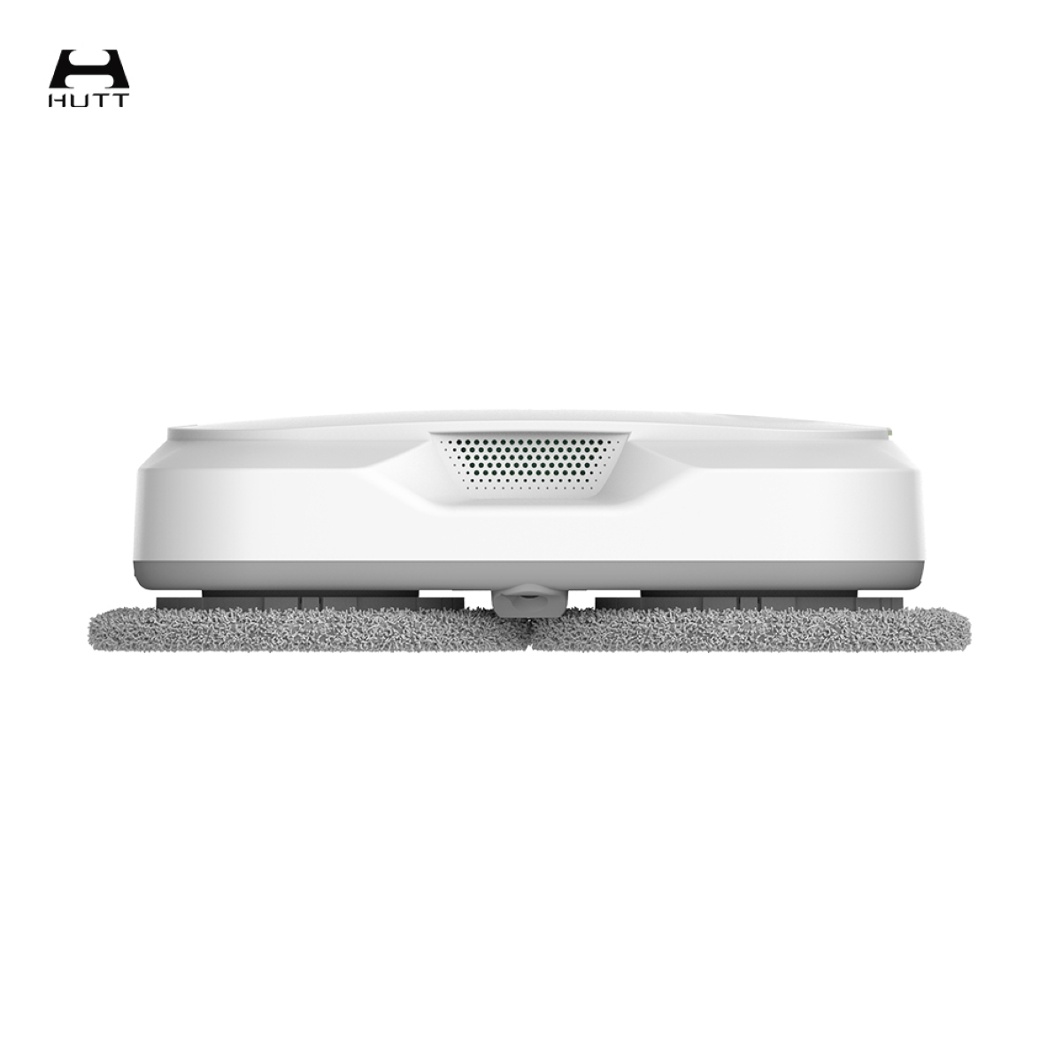Robot lave-vitre blanc avec un tampon de nettoyage, sur une surface blanche.