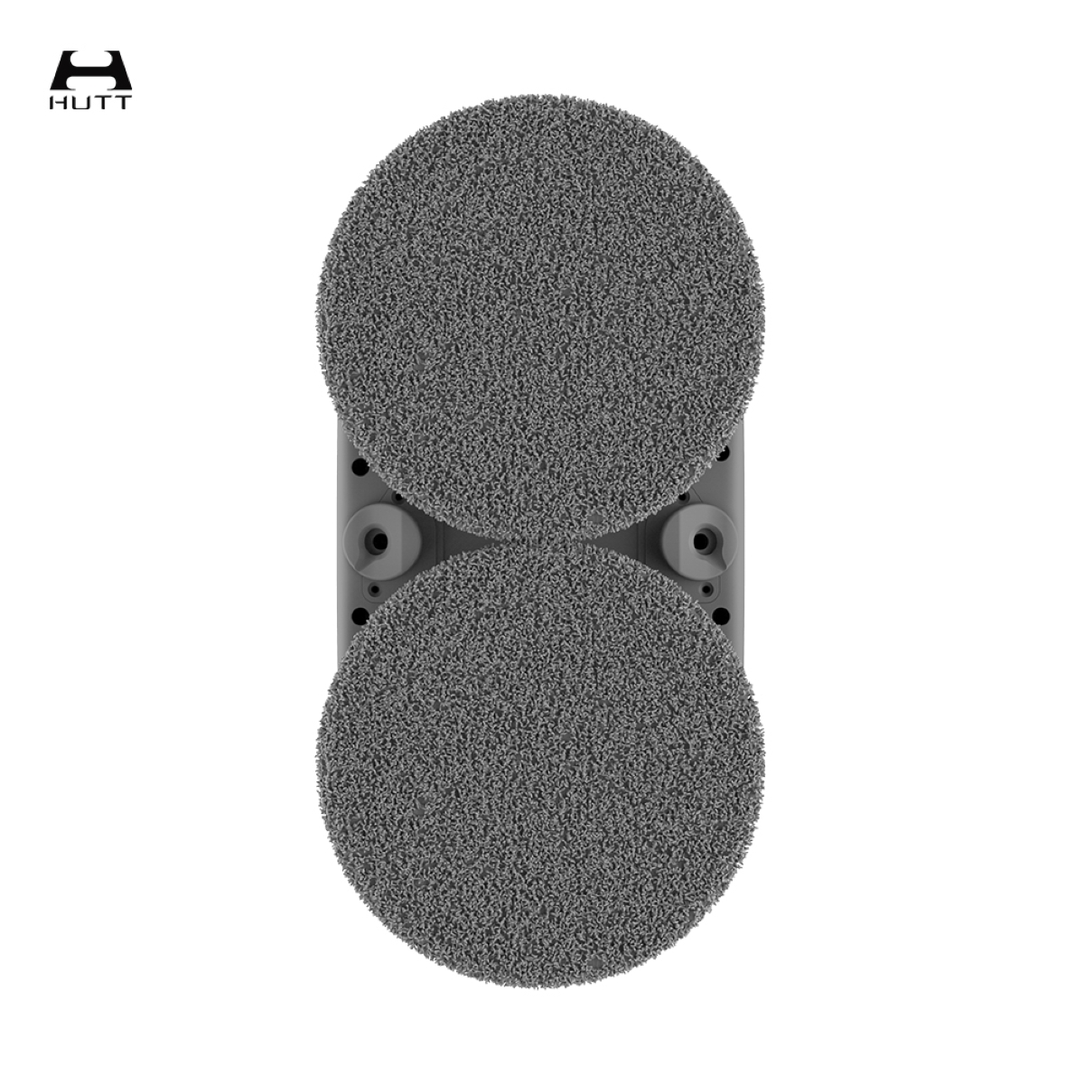 Deux tampons de nettoyage circulaires gris sur une base grise. La marque 'HUTT' est visible en haut.