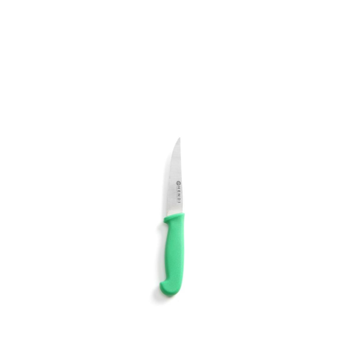 Grünes Schälmesser mit silberner Klinge. Isoliert auf weißem Hintergrund.