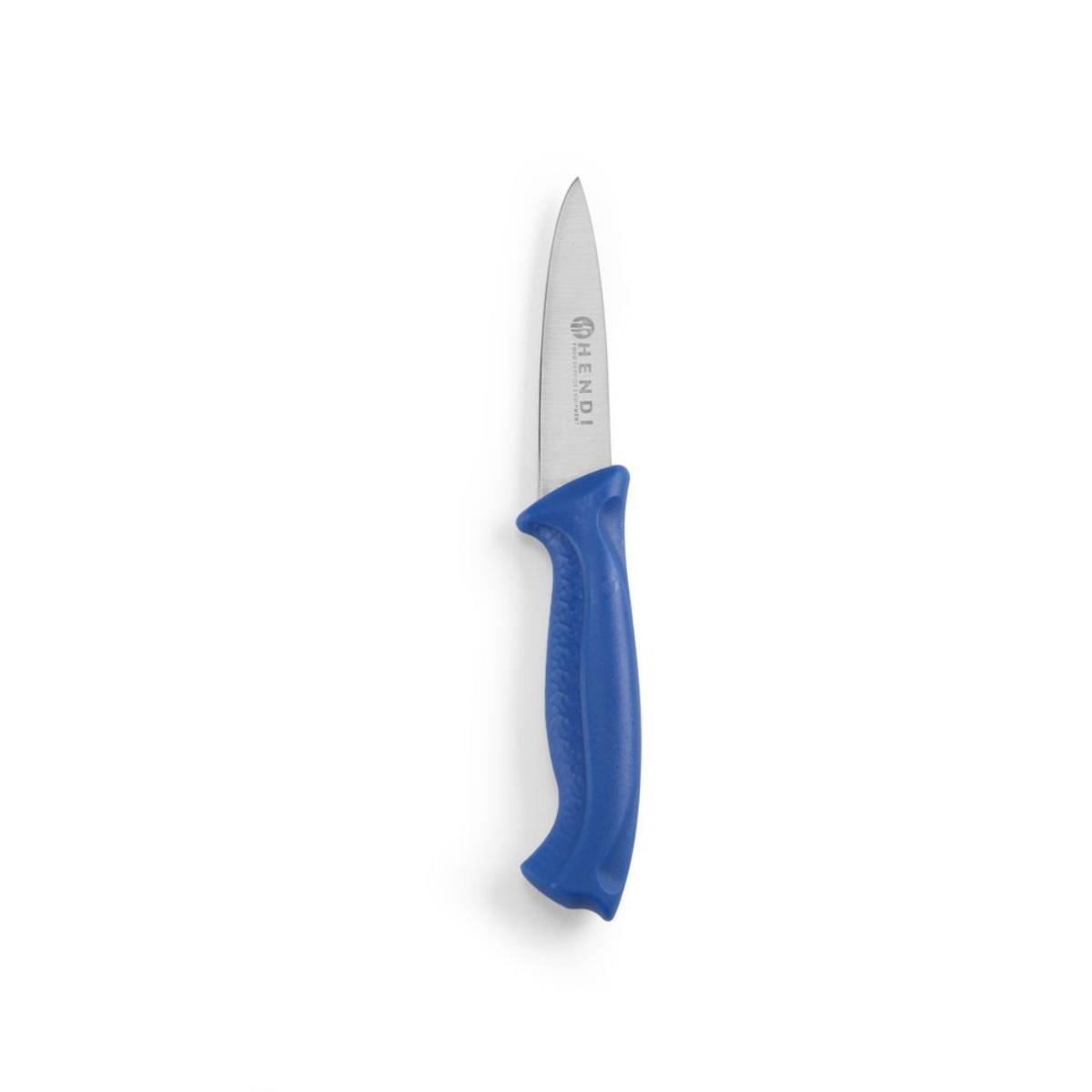 Blaugriff-Hendi-Messer mit spitzer Klinge. Weißer Hintergrund. Das Messer ist isoliert.