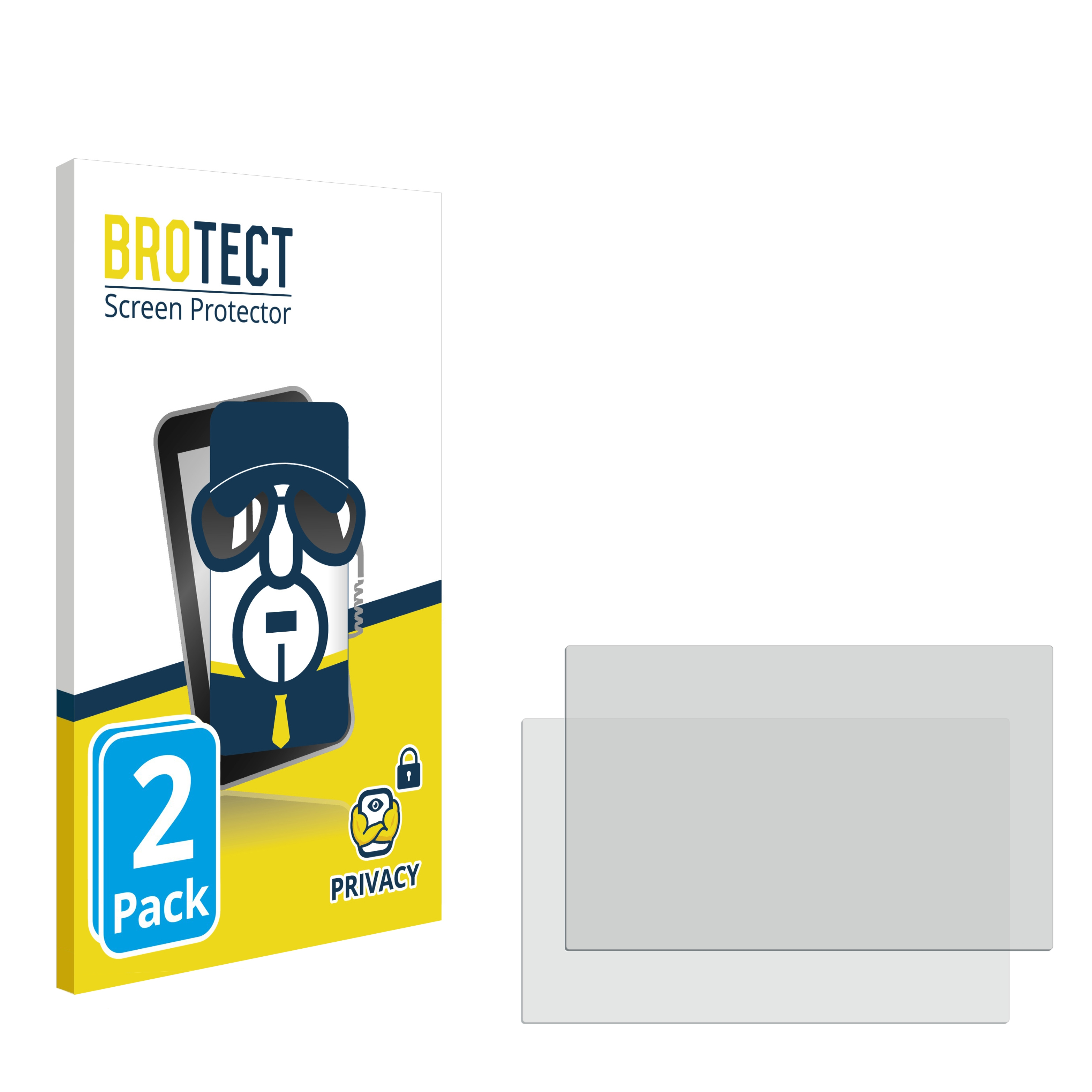 Eine Displayschutzfolienverpackung und zwei Schutzfolien. Die Verpackung hat eine Telefongrafik und Text.