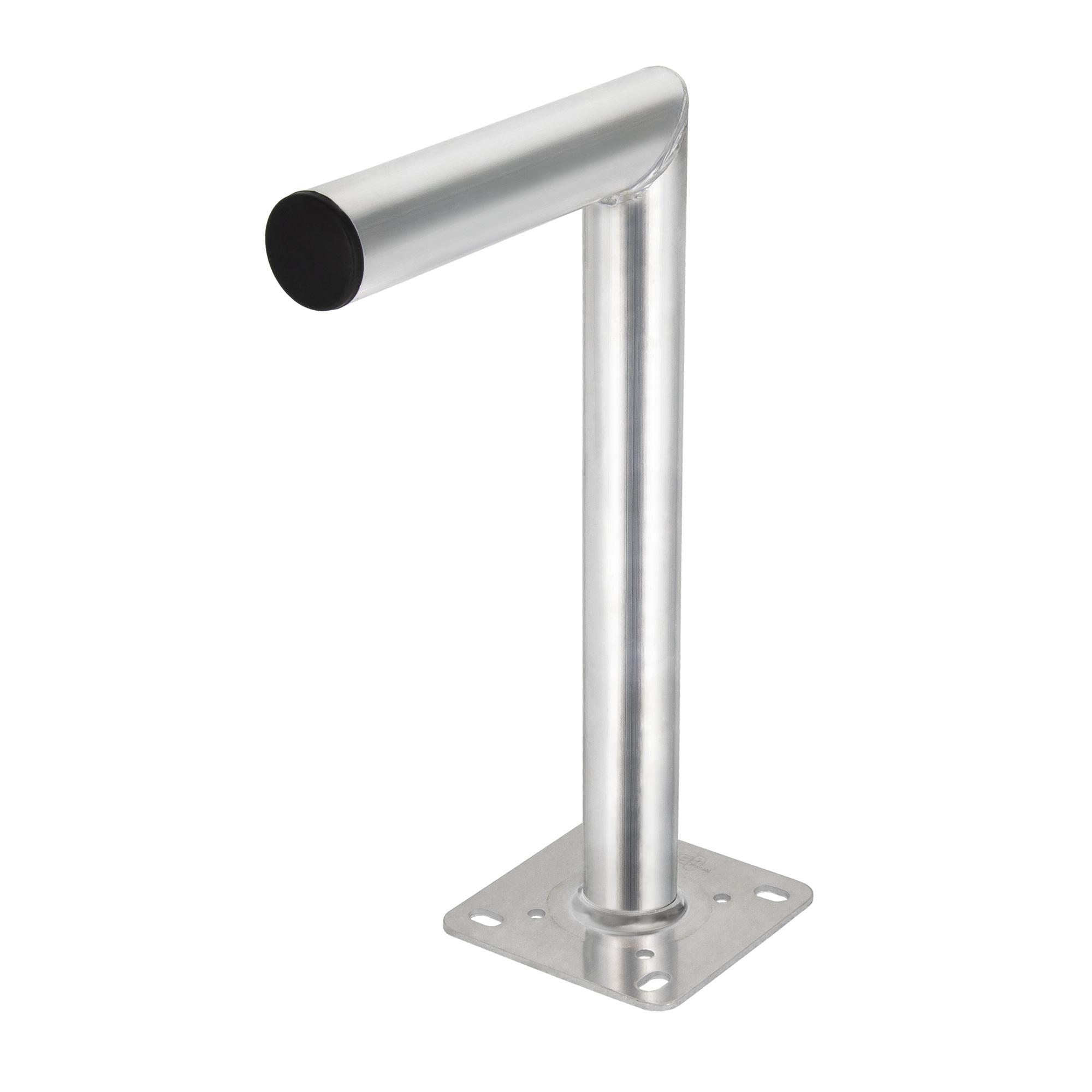 Eine silberne Metallstange mit quadratischem Sockel. Ein horizontaler Abschnitt erstreckt sich von der Oberseite.