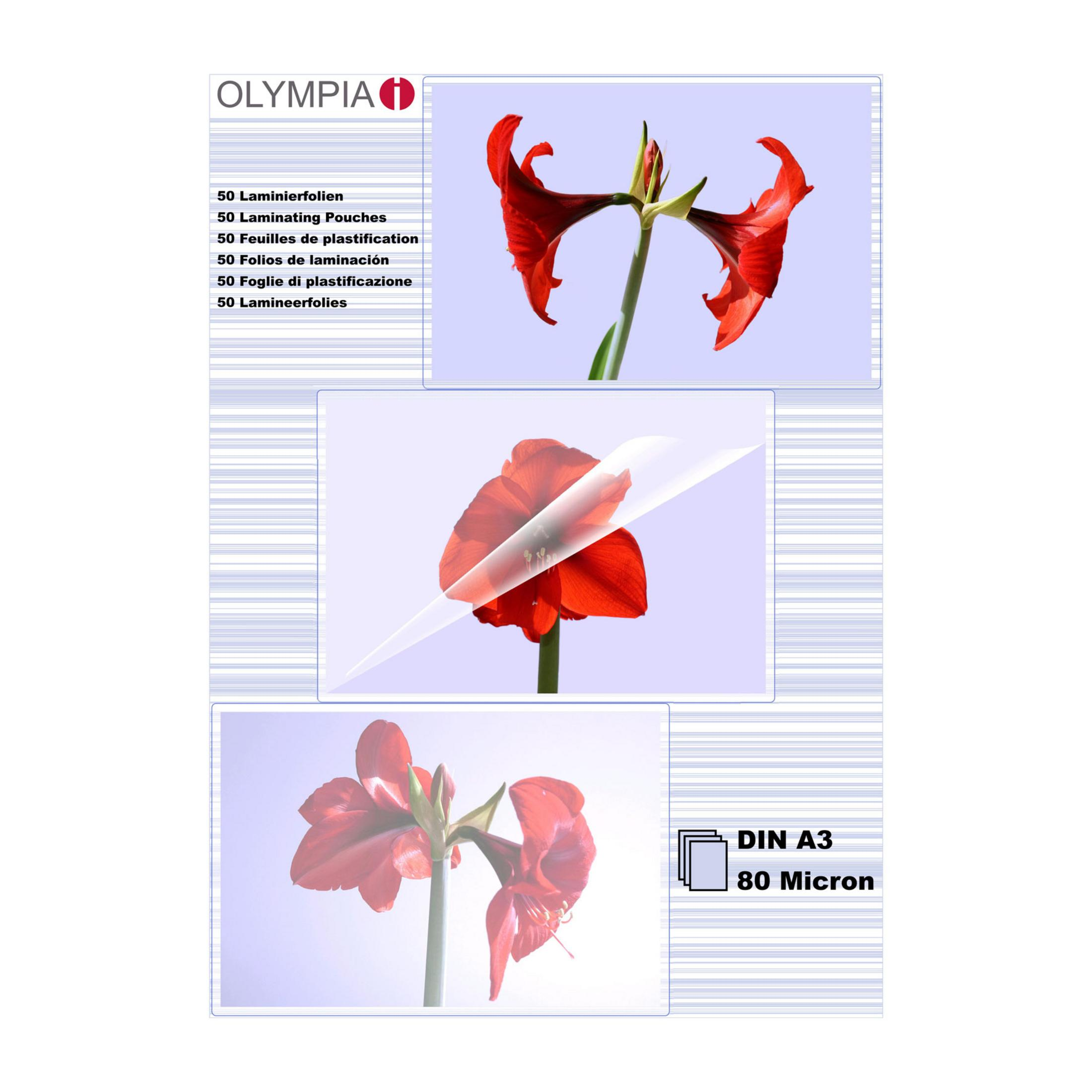 Drei Bilder von roten Blumen mit Text im Hintergrund. Die Verpackung ist in mehreren Sprachen beschriftet.