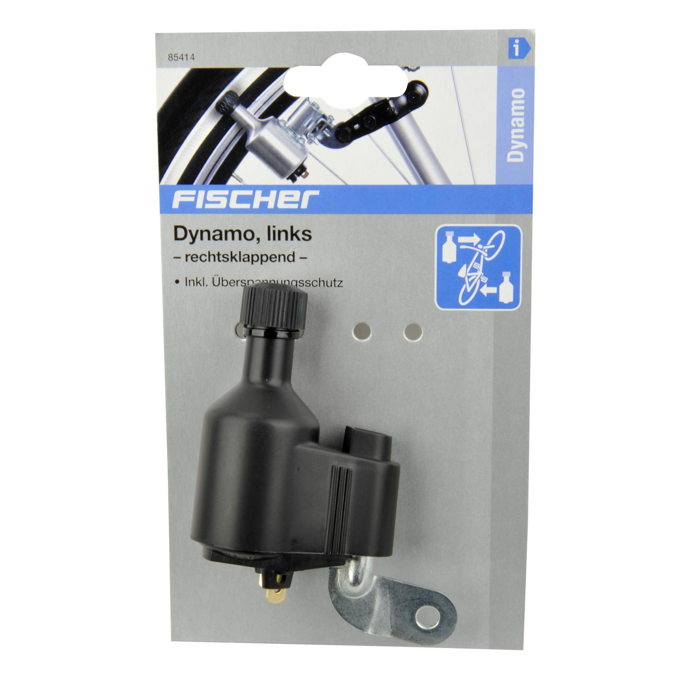 Fahrrad-Dynamo in Verpackung, mit Text und Bildern.