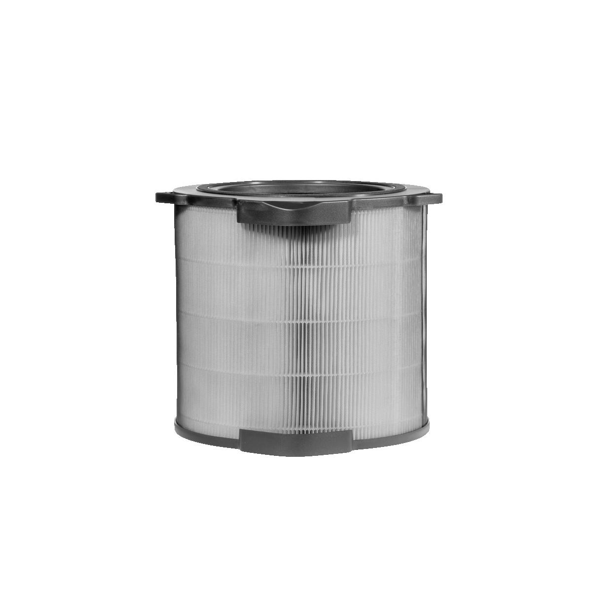 Cylindryczny filtr powietrza z szarą ramką.