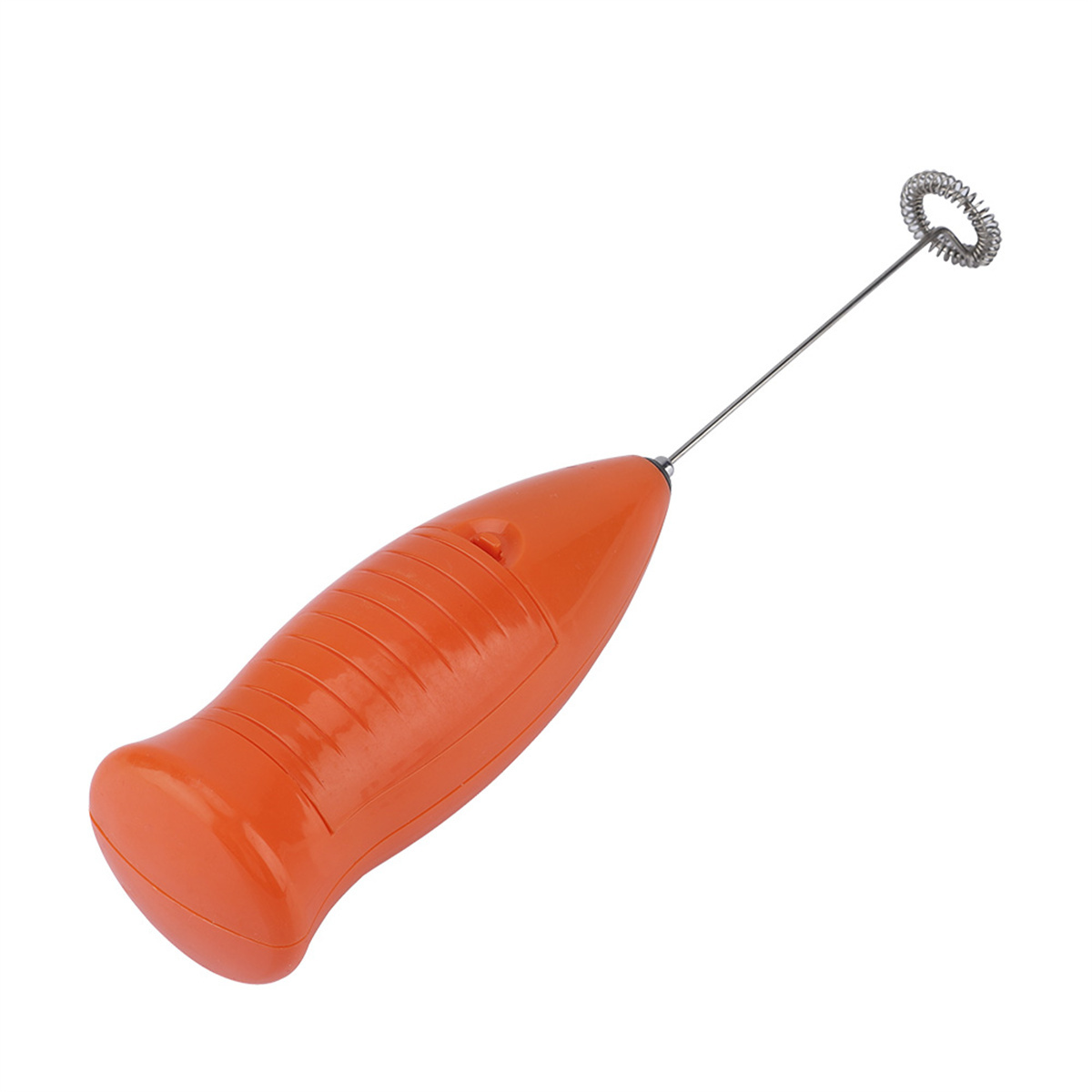 Oranger Handmilchaufschäumer, isoliert auf Weiß, mit einem kleinen Quirlkopf.