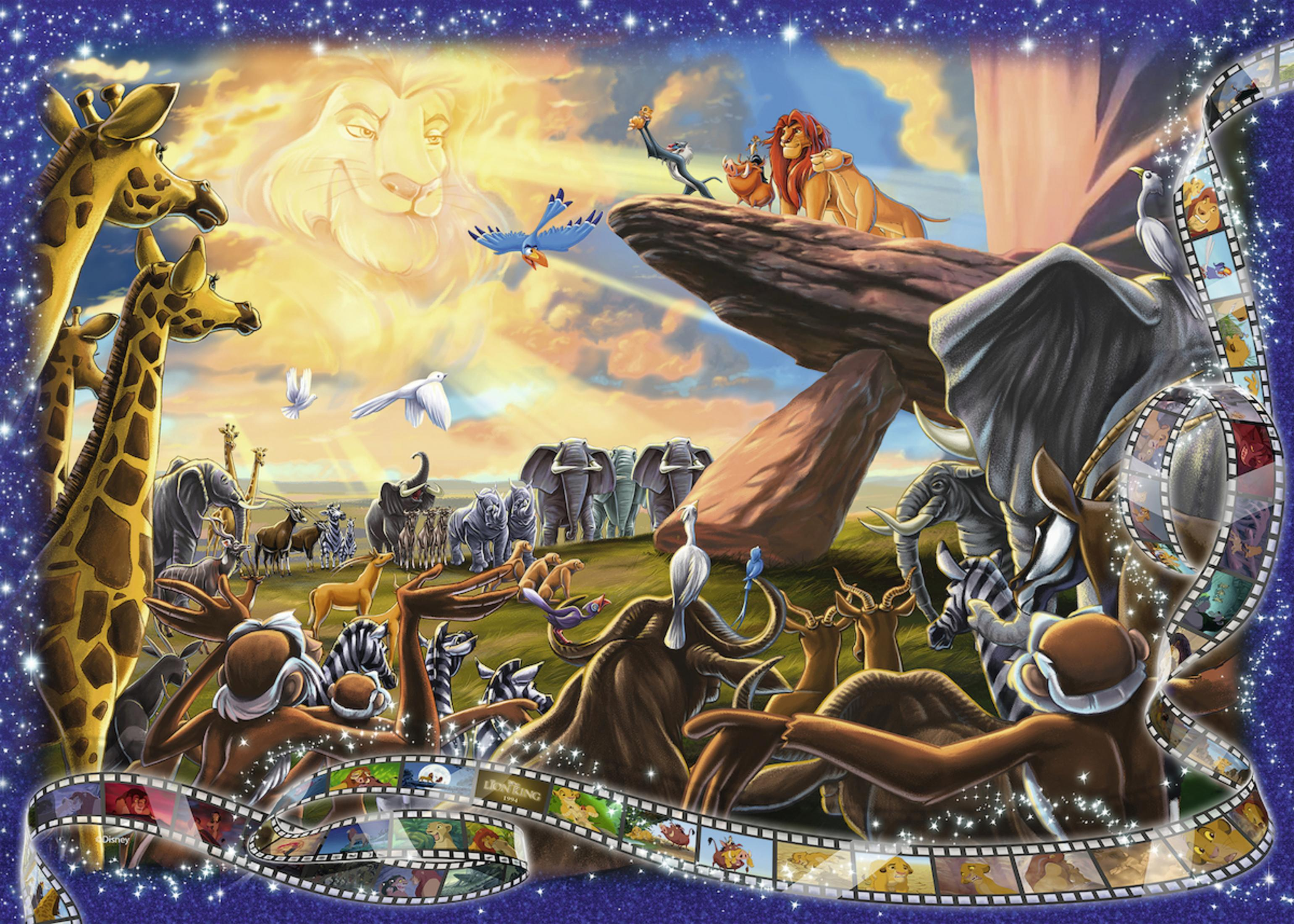Puzzle mit Szenen aus Der König der Löwen. Zeigt die Charaktere Simba, Mufasa und verschiedene Tiere.