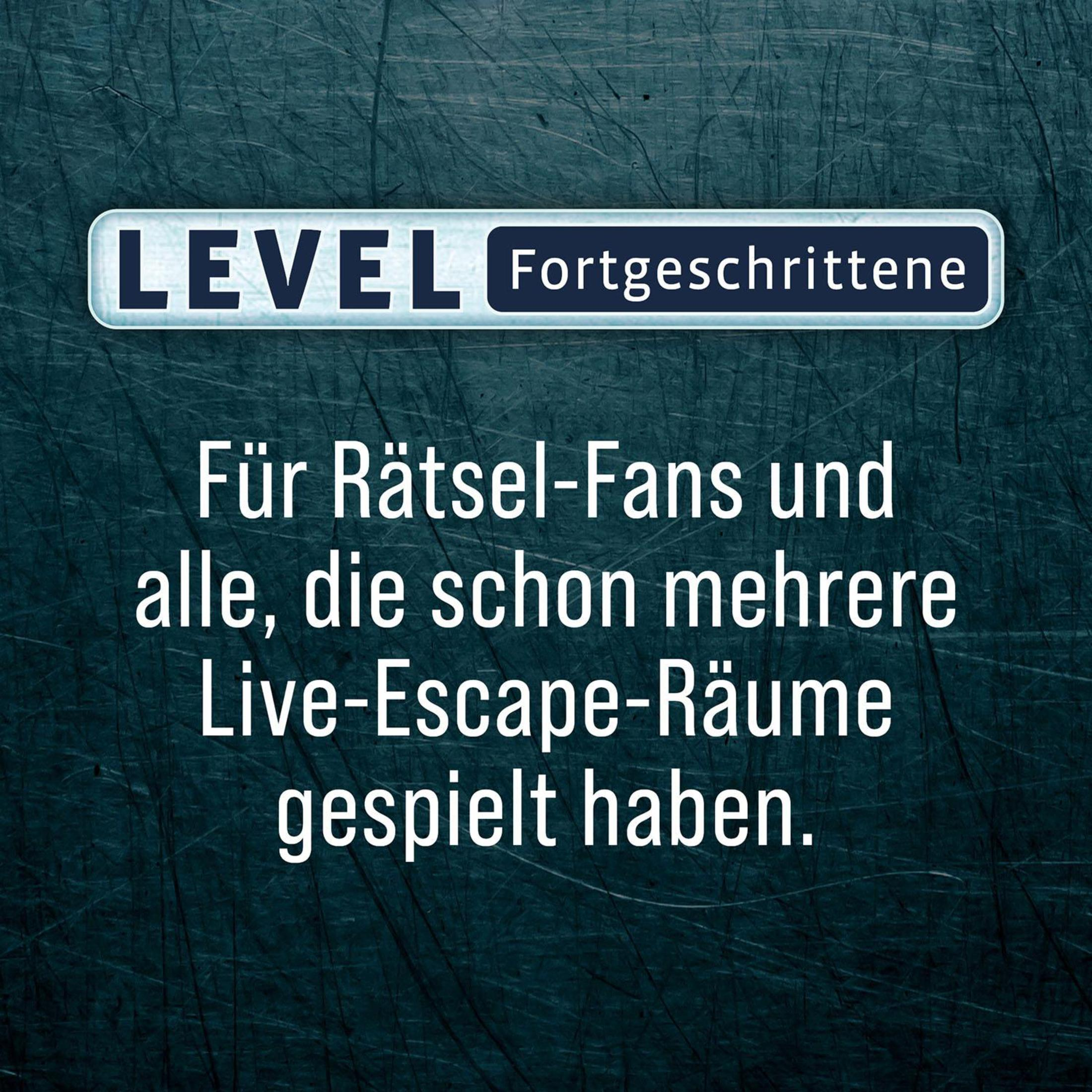 Text auf dunkelgrünem Hintergrund, das ein Live-Escape-Spiel für fortgeschrittene Spieler bewirbt.