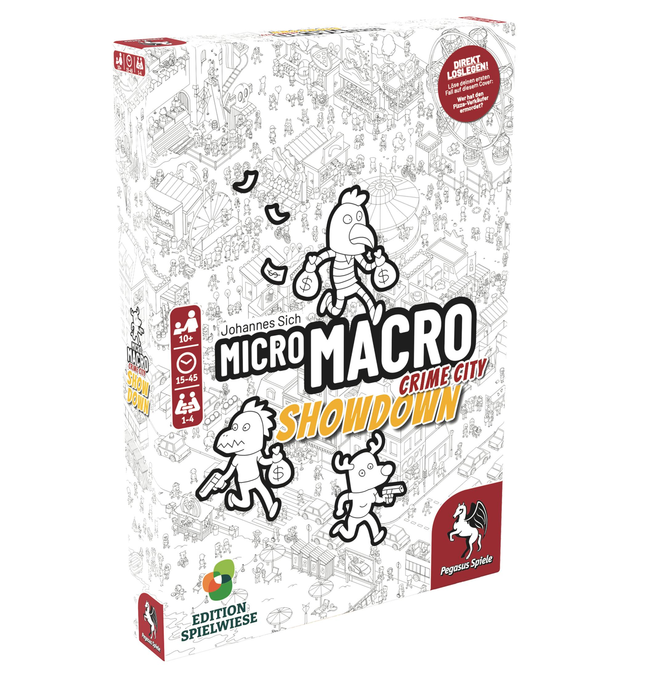 Eine Brettspielbox mit Comicfiguren und einer Stadtillustration.