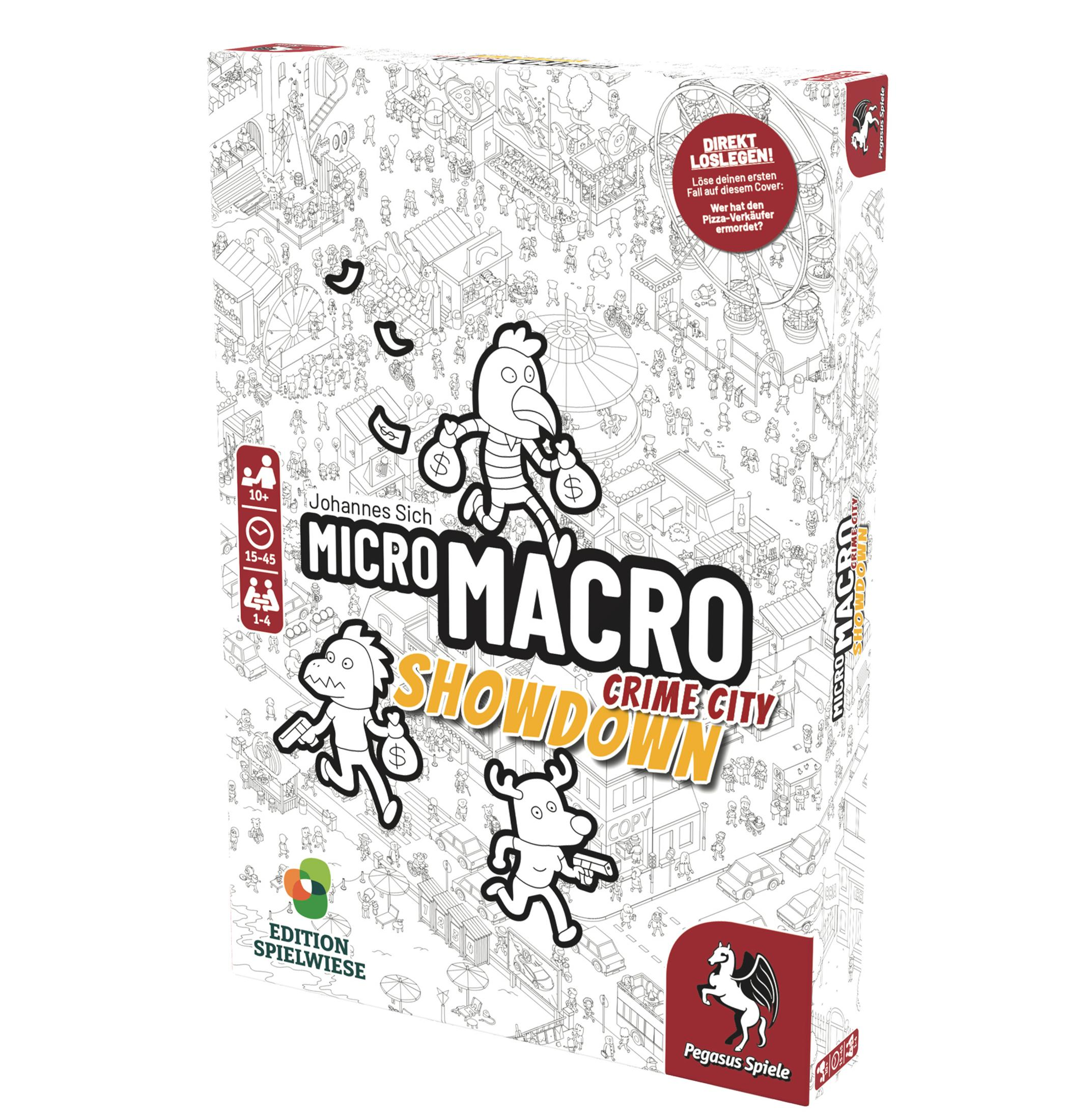 Eine Brettspielbox mit Cartoon-Illustrationen von Strichmännchen, die Geld und Waffen halten.