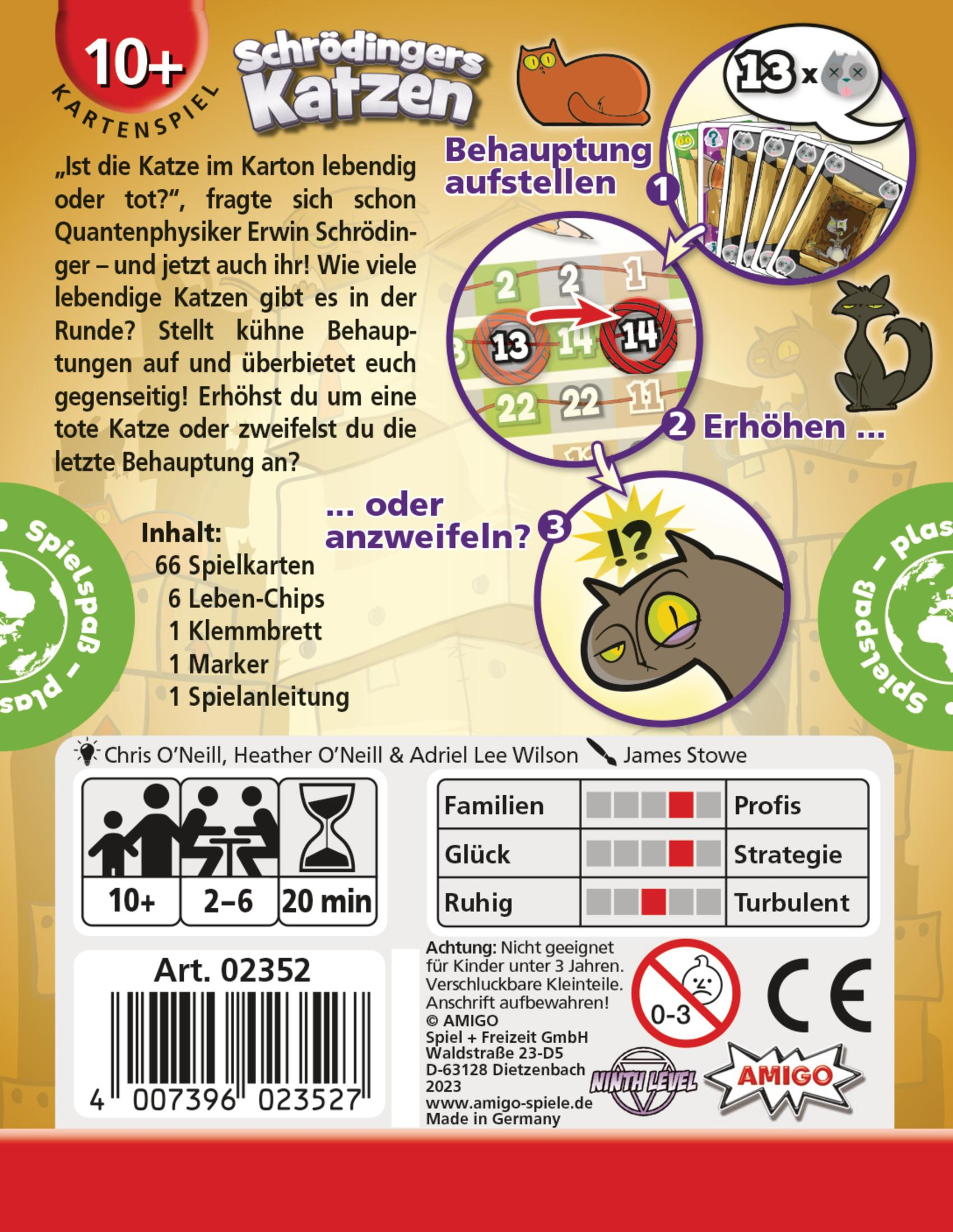 Boîte de jeu de société sur le thème des Chats de Schrödinger. Comprend des cartes, des jetons et des instructions.