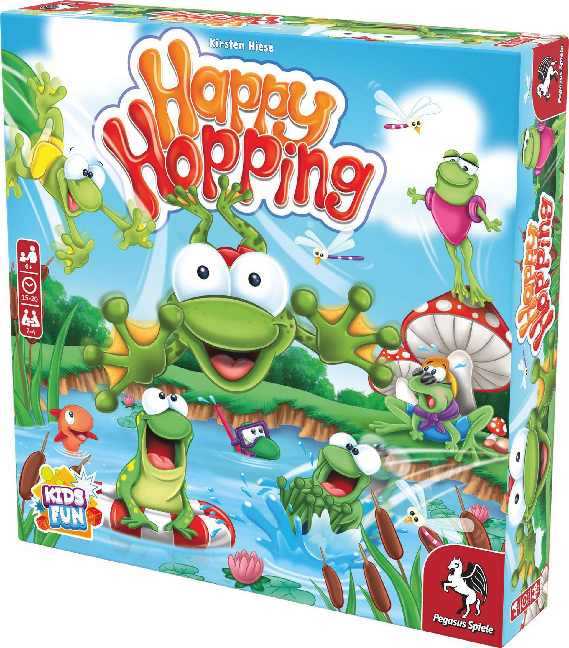 Eine Brettspielbox mit Fröschen, Seerosenblättern und einer bunten Szene.